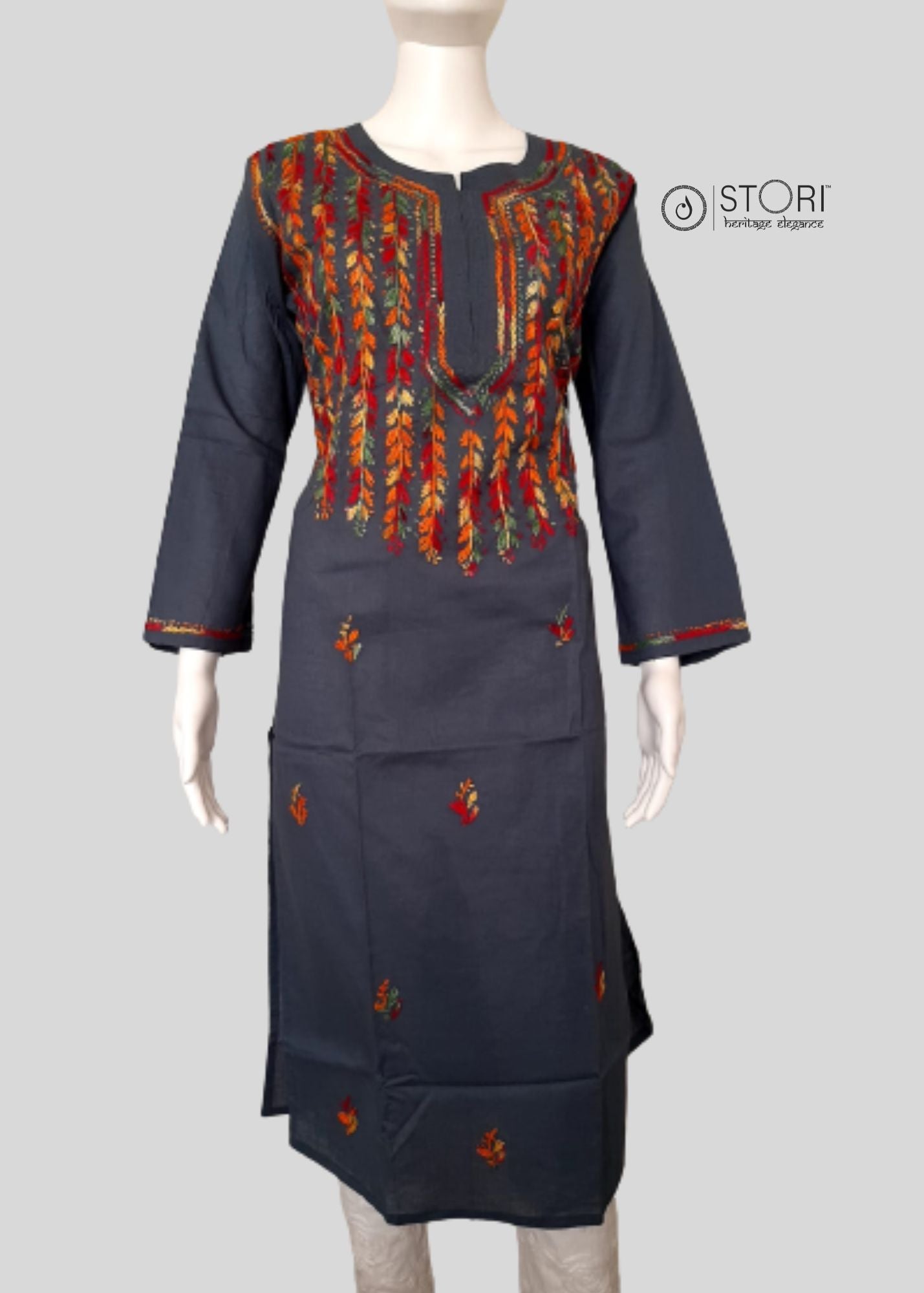 Nihaar Grey Pure Cotton Multithread Chikankari Kurti