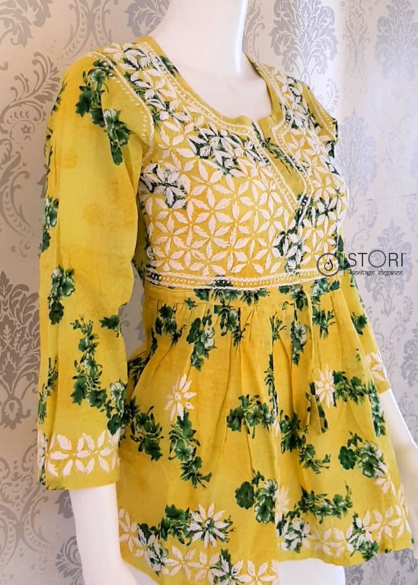 Cotton Short Frock Kurti Design Floral Yellow Printed Cotton