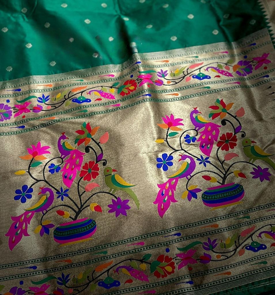 Pine Green Paithani Pure Silk Saree