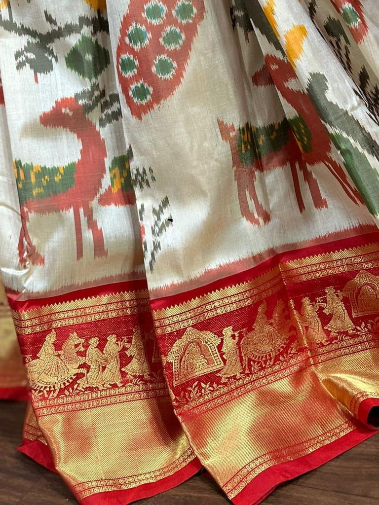 Pearl White Patan Patola Pure Silk Saree - Limited Edition!