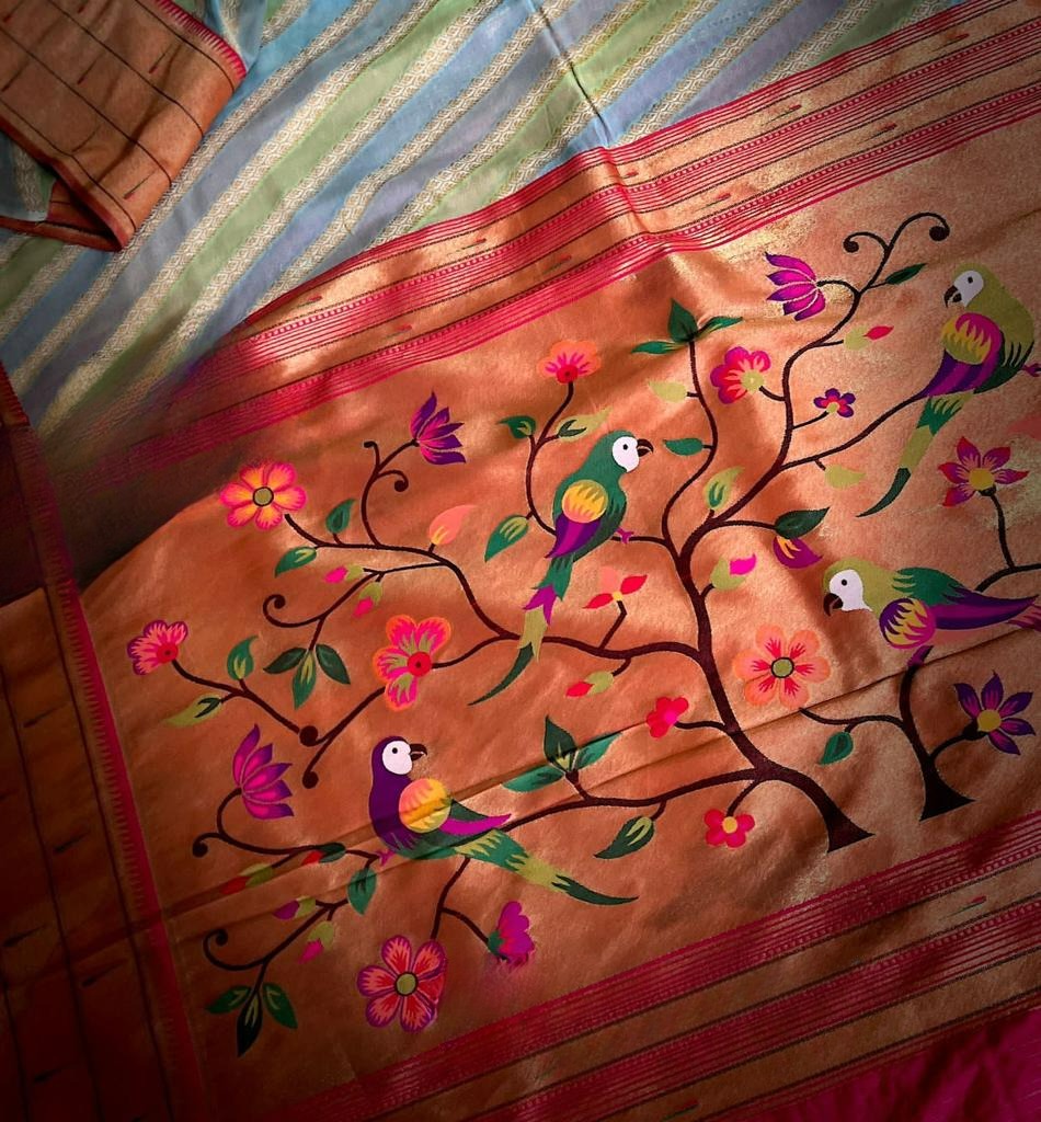 Pastel Green & Blue Banarasi Khaddi Georgette Pure Silk Saree