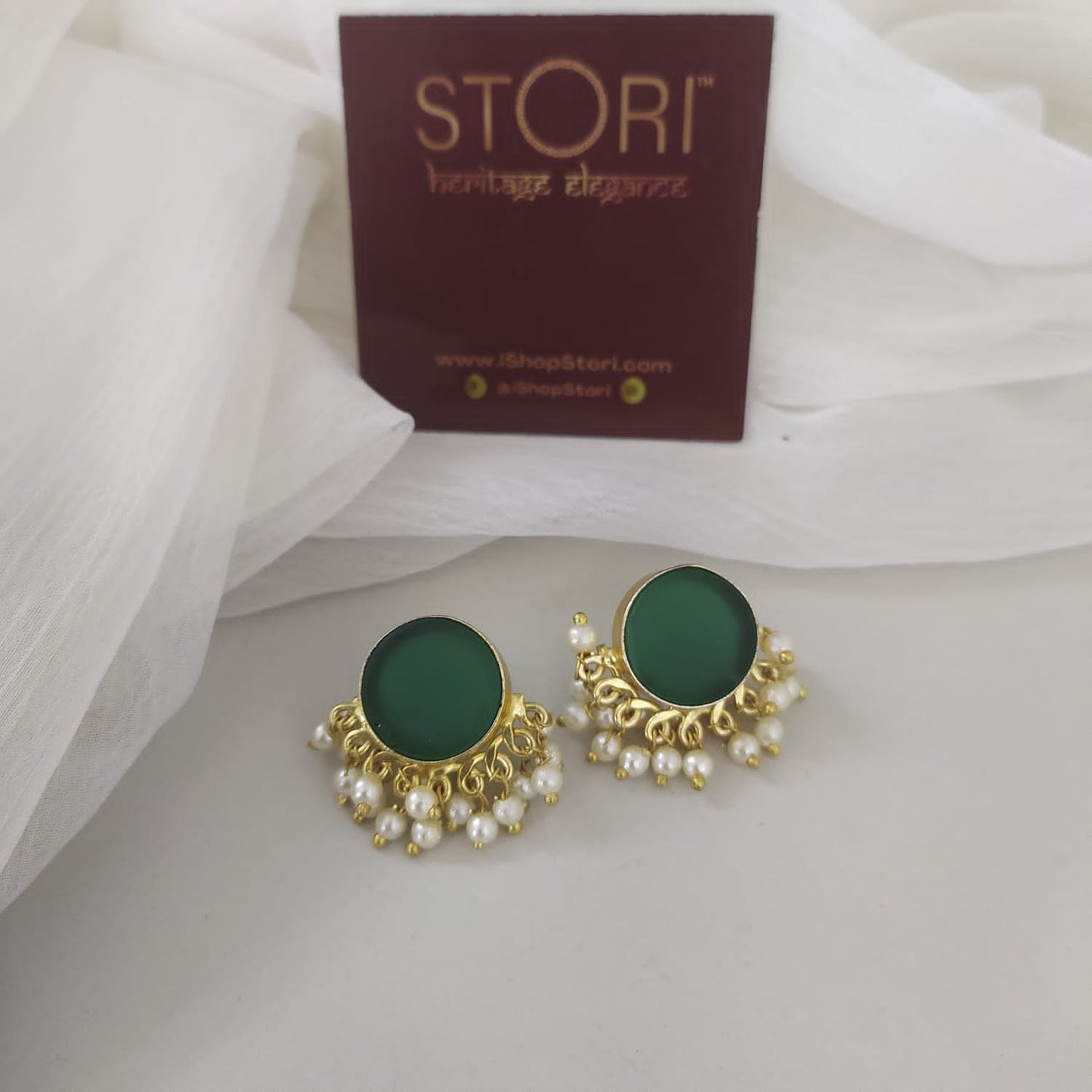 Nandini Half Pearls Raw Stone Earrings