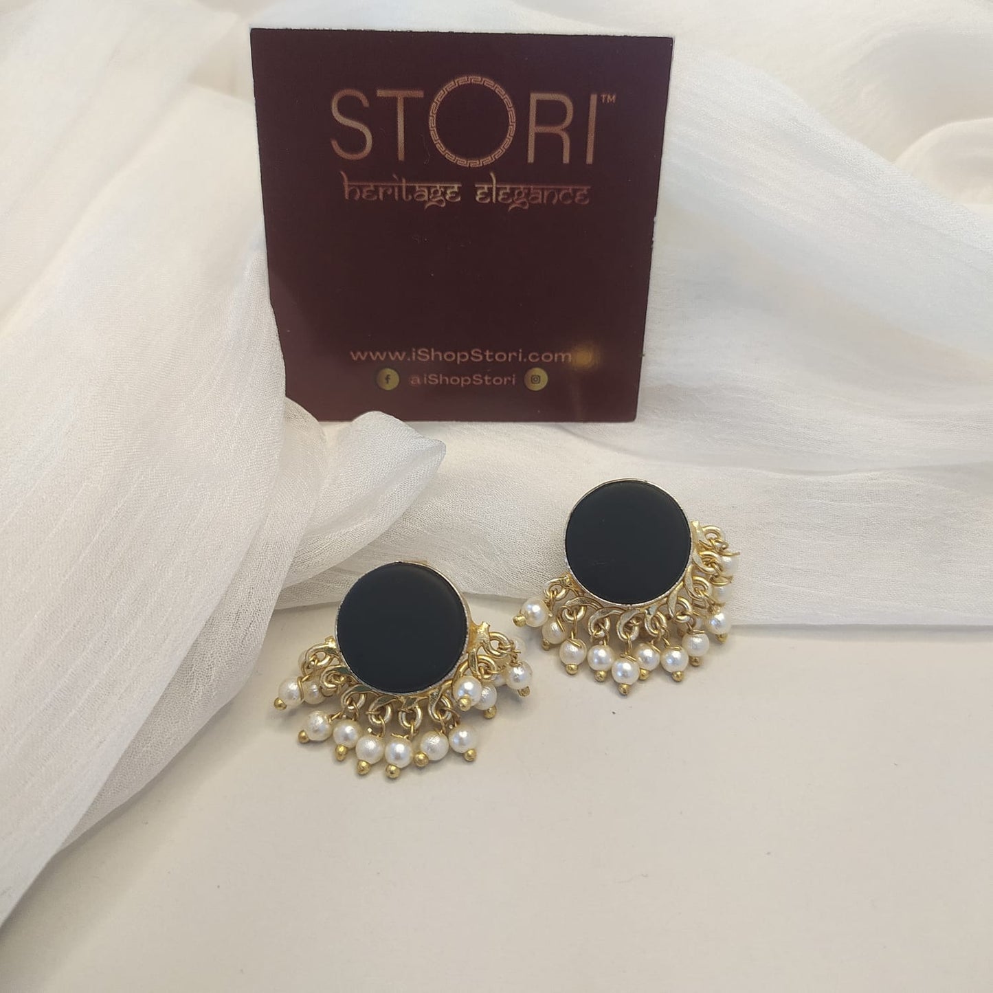 Nandini Half Pearls Raw Stone Earrings