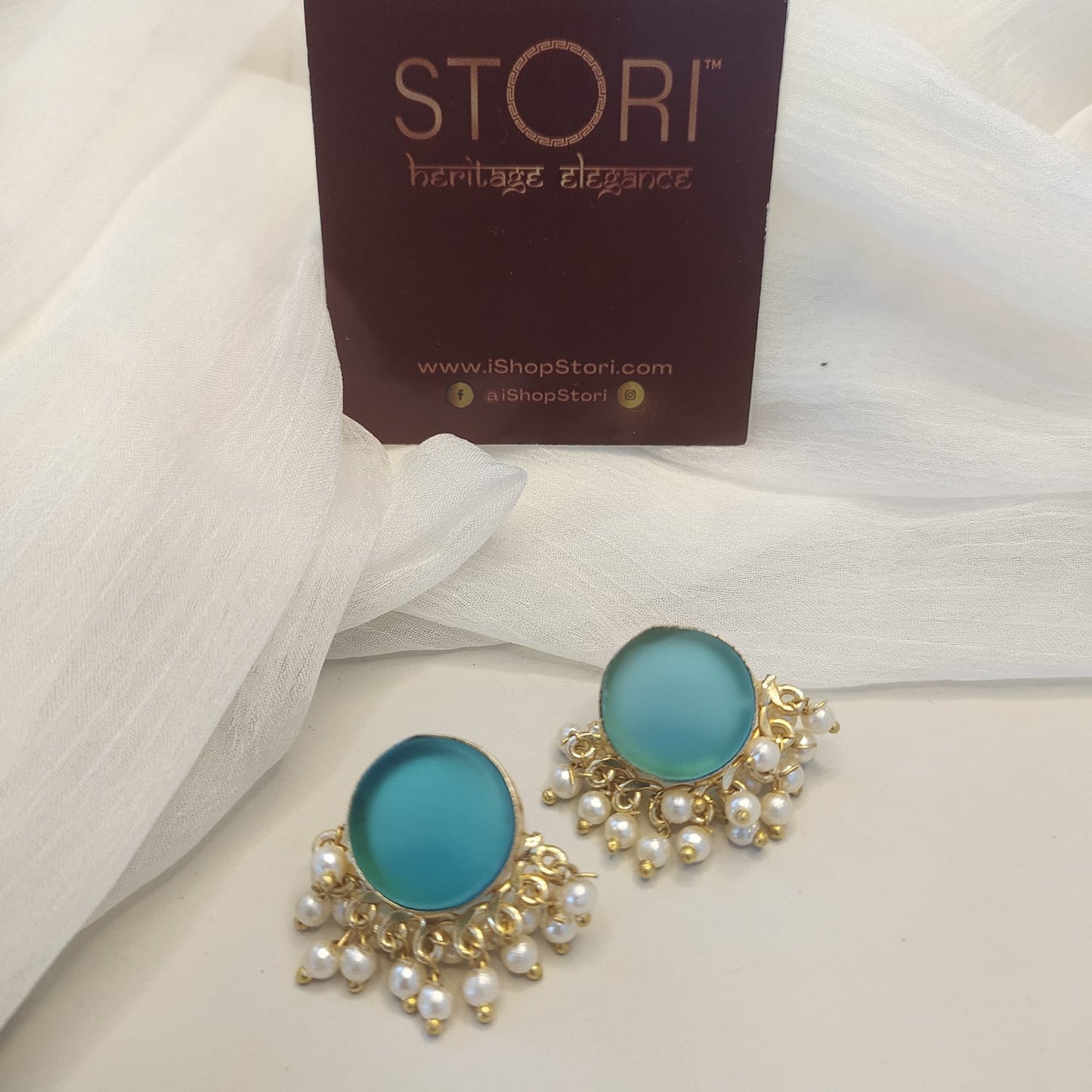 Nandini Half Pearls Raw Stone Earrings