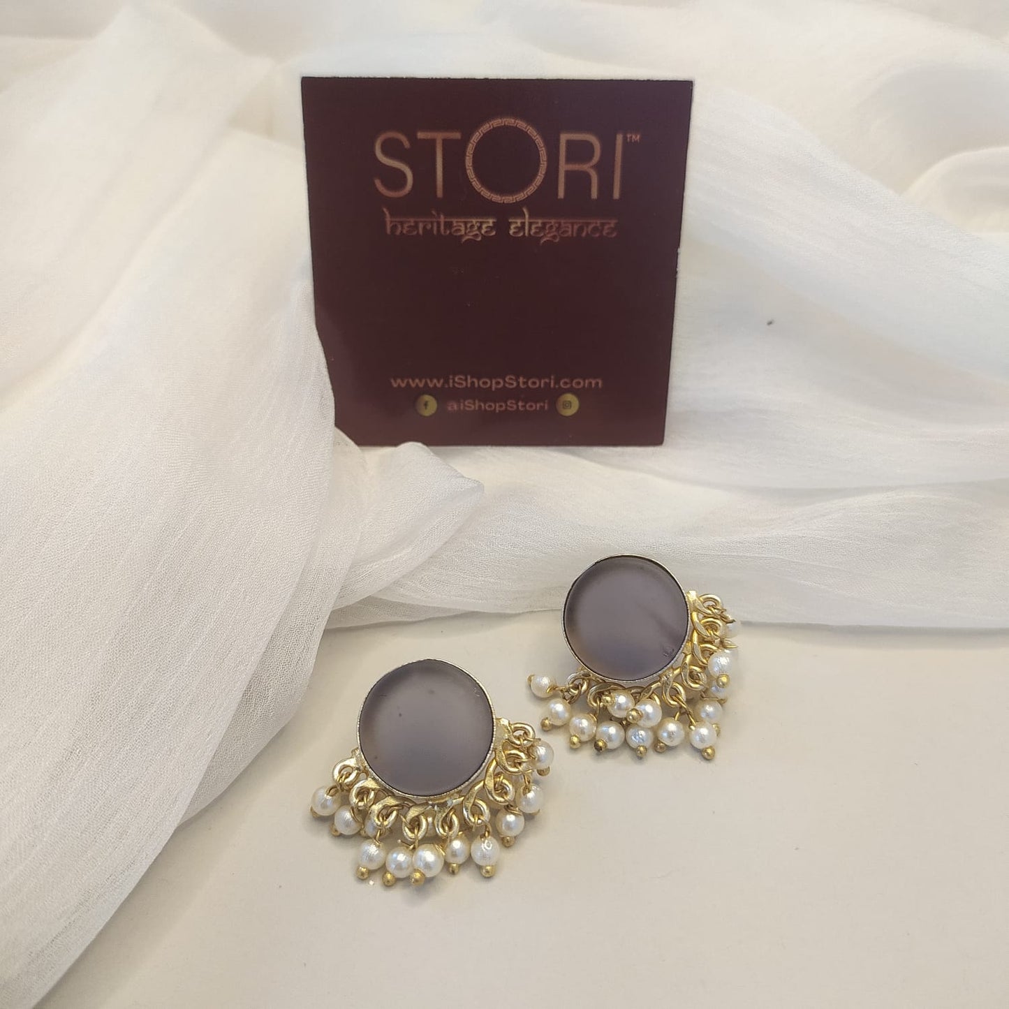 Nandini Half Pearls Raw Stone Earrings