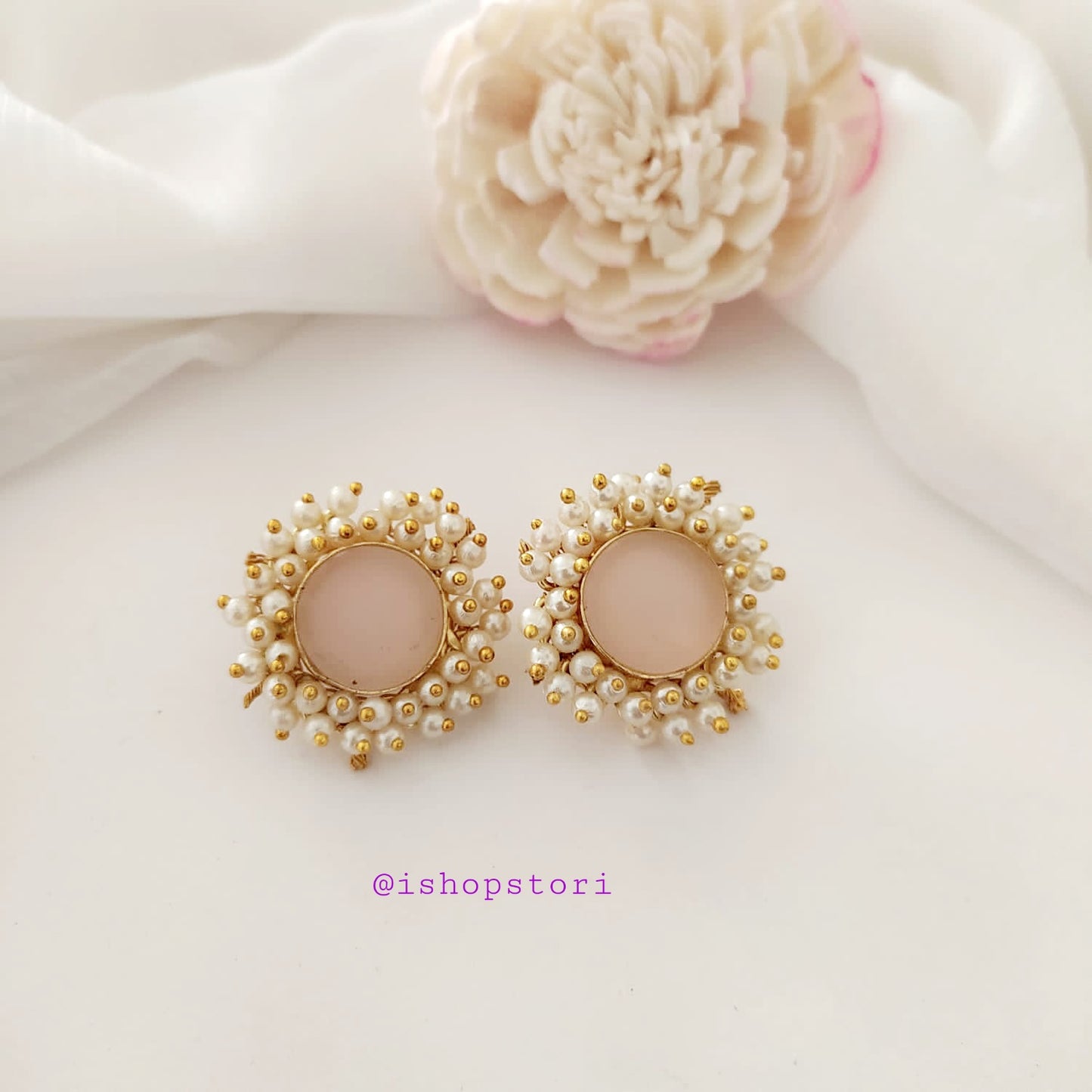 Nandini Pearls Halo Raw Stone Earrings