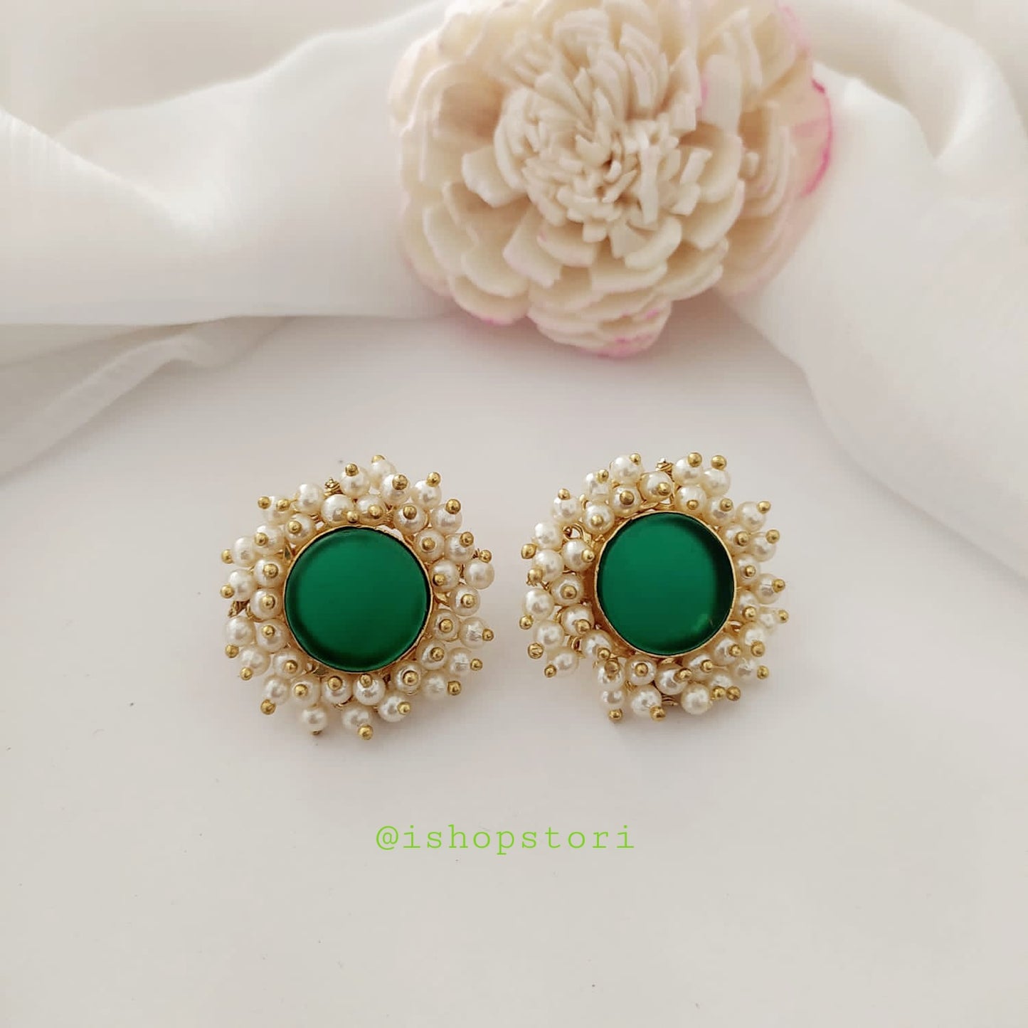 Nandini Pearls Halo Raw Stone Earrings