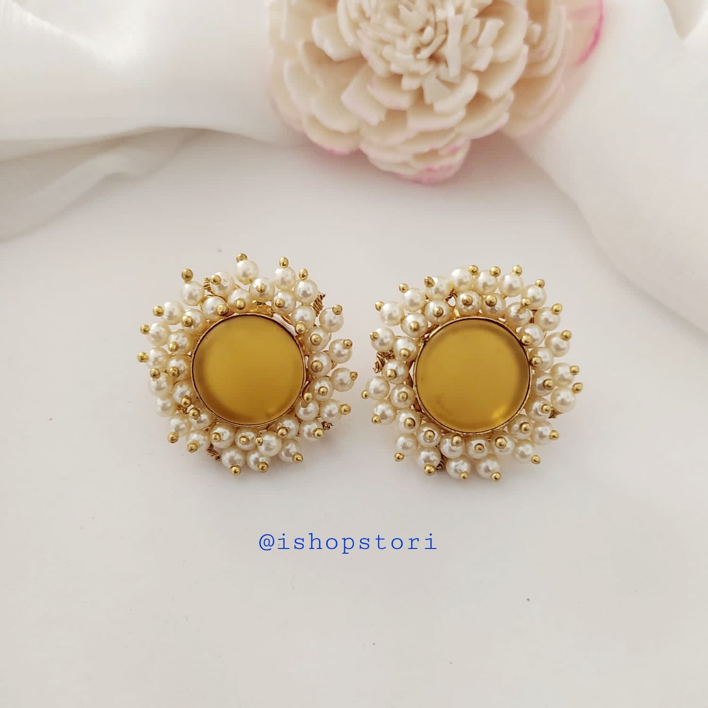 Nandini Pearls Halo Raw Stone Earrings
