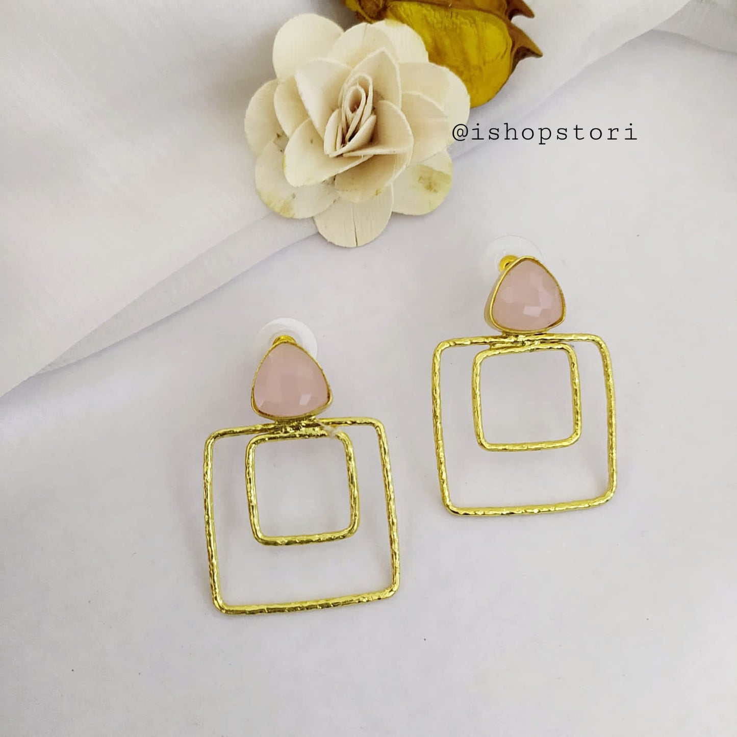 Aakruti Stone & Golden Polish Square Statement Earrings