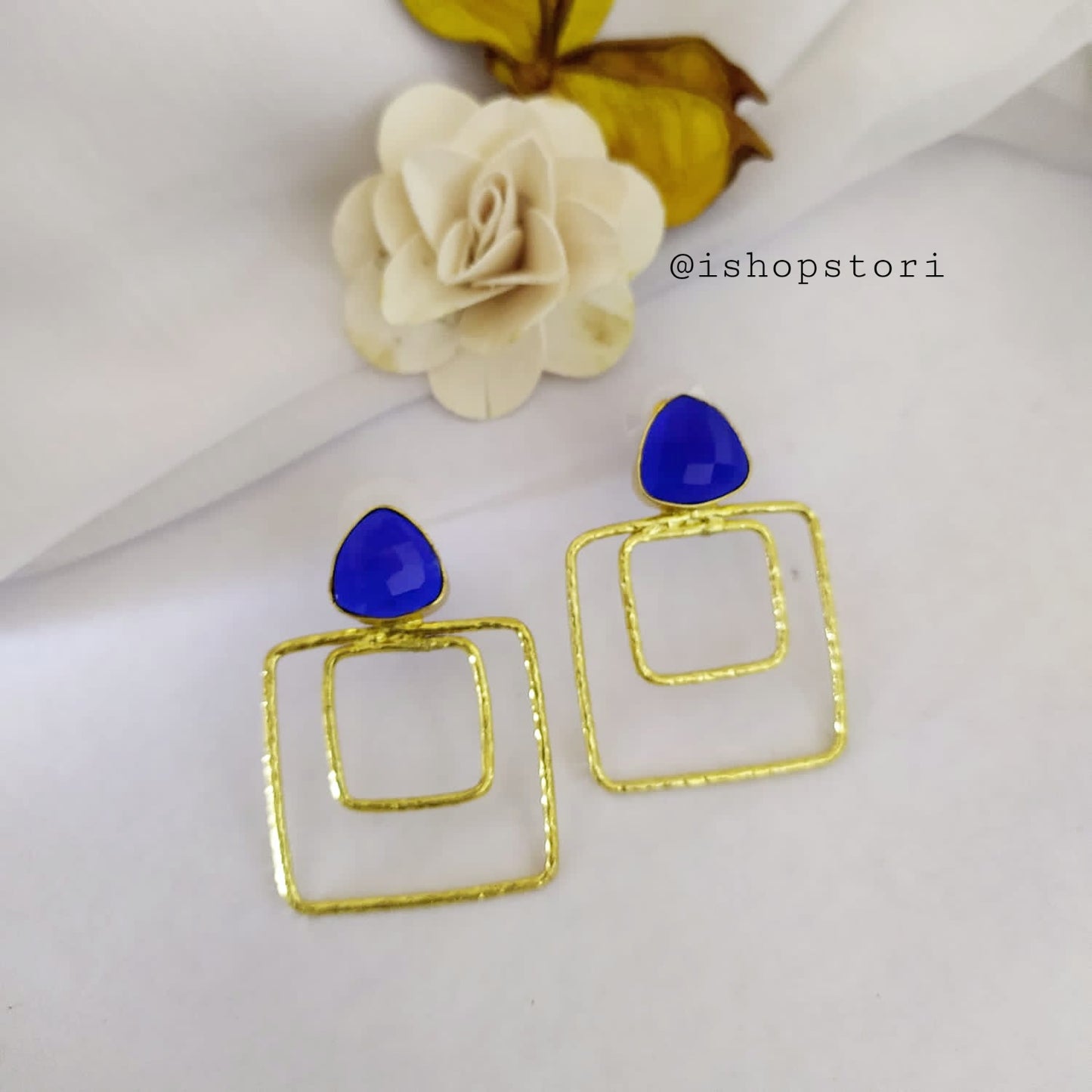Aakruti Stone & Golden Polish Square Statement Earrings