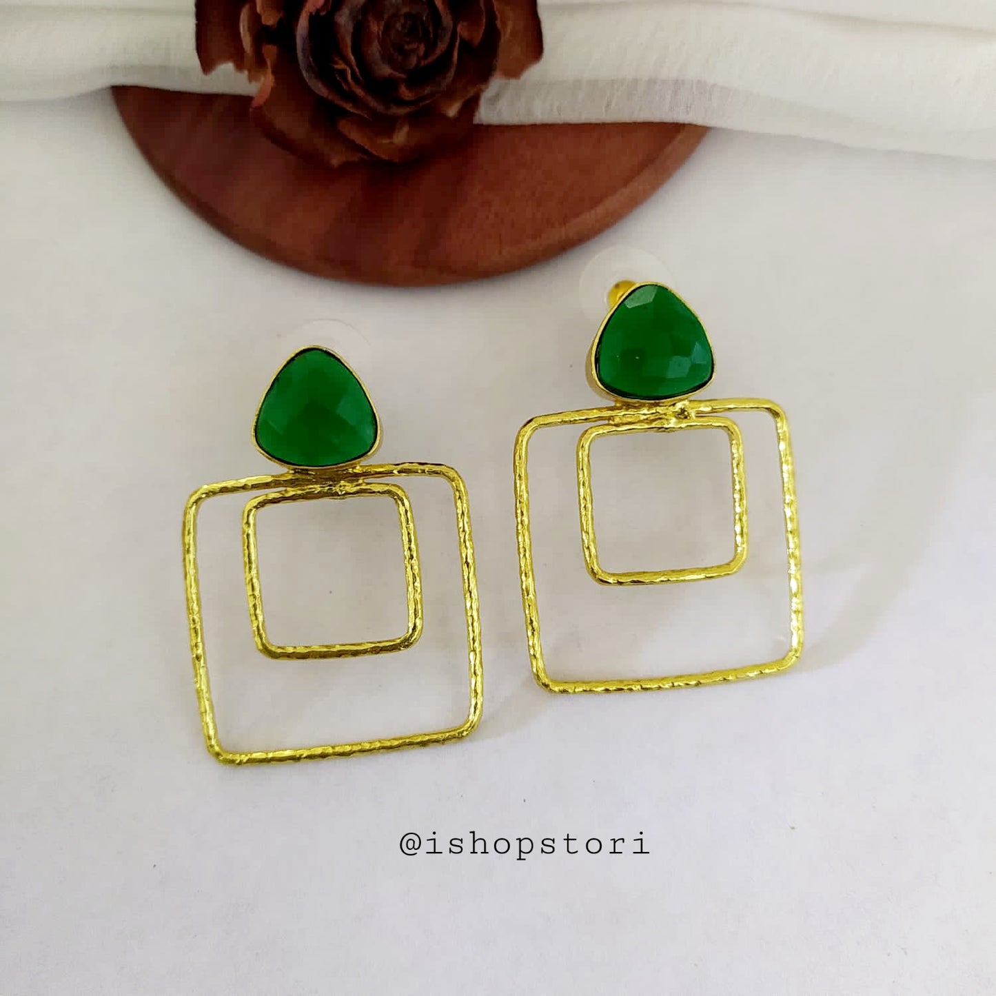 Aakruti Stone & Golden Polish Square Statement Earrings