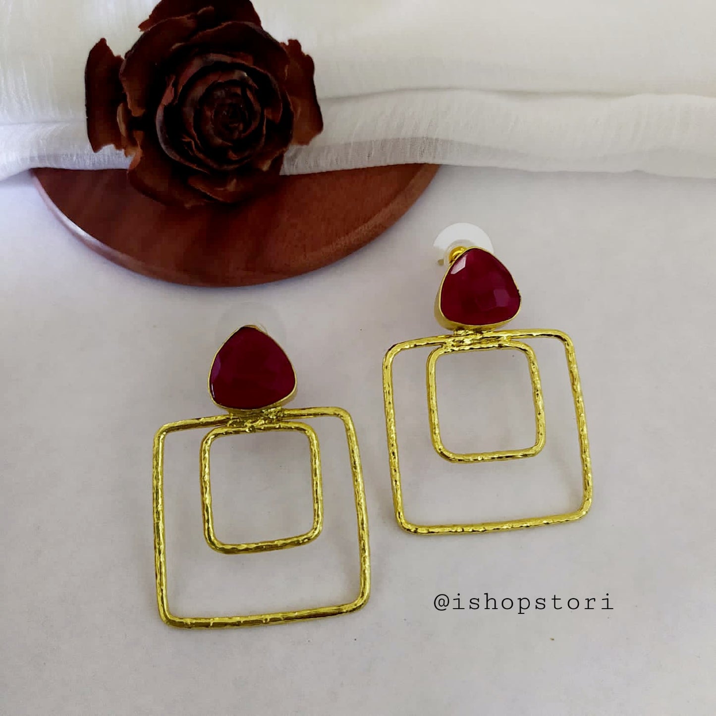 Aakruti Stone & Golden Polish Square Statement Earrings