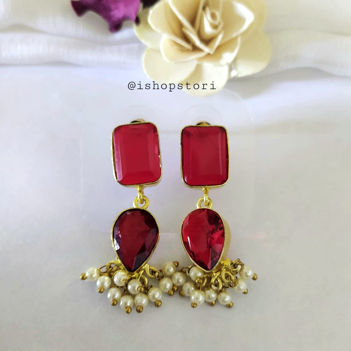 Samantha Glossy Stone & Pearls Statement Earrings