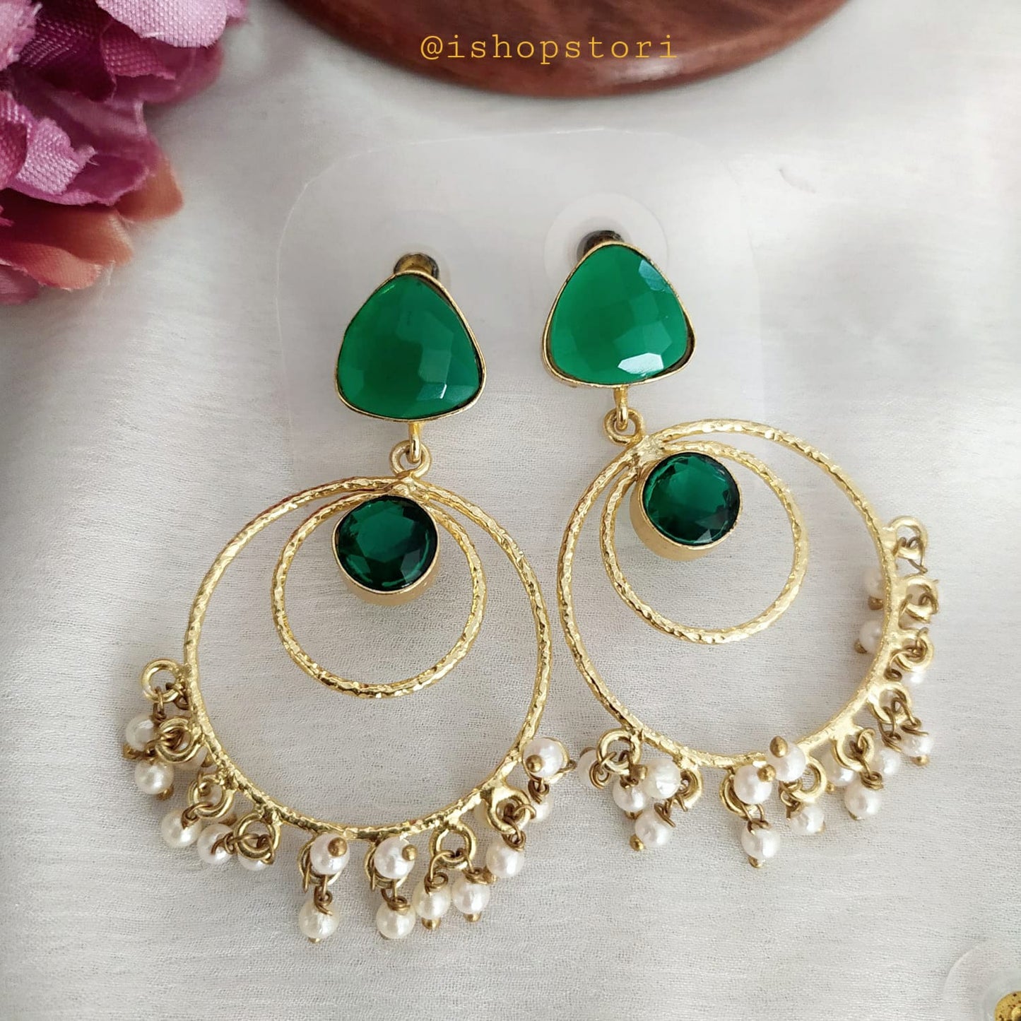 Mira Stone & Pearls Chandbalis Earrings