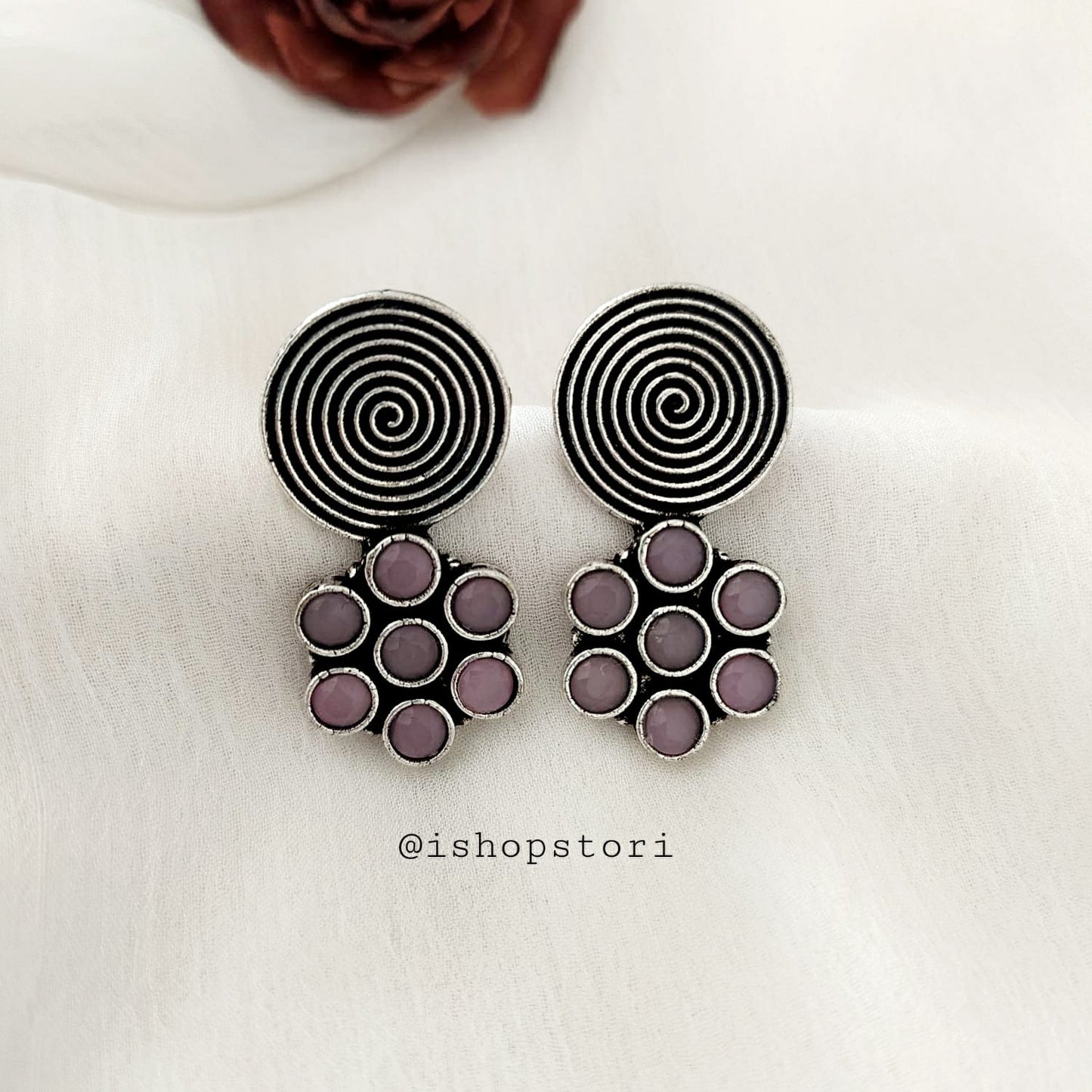 Sahastra Spiral Oxidized Earring Studs - Best Seller!