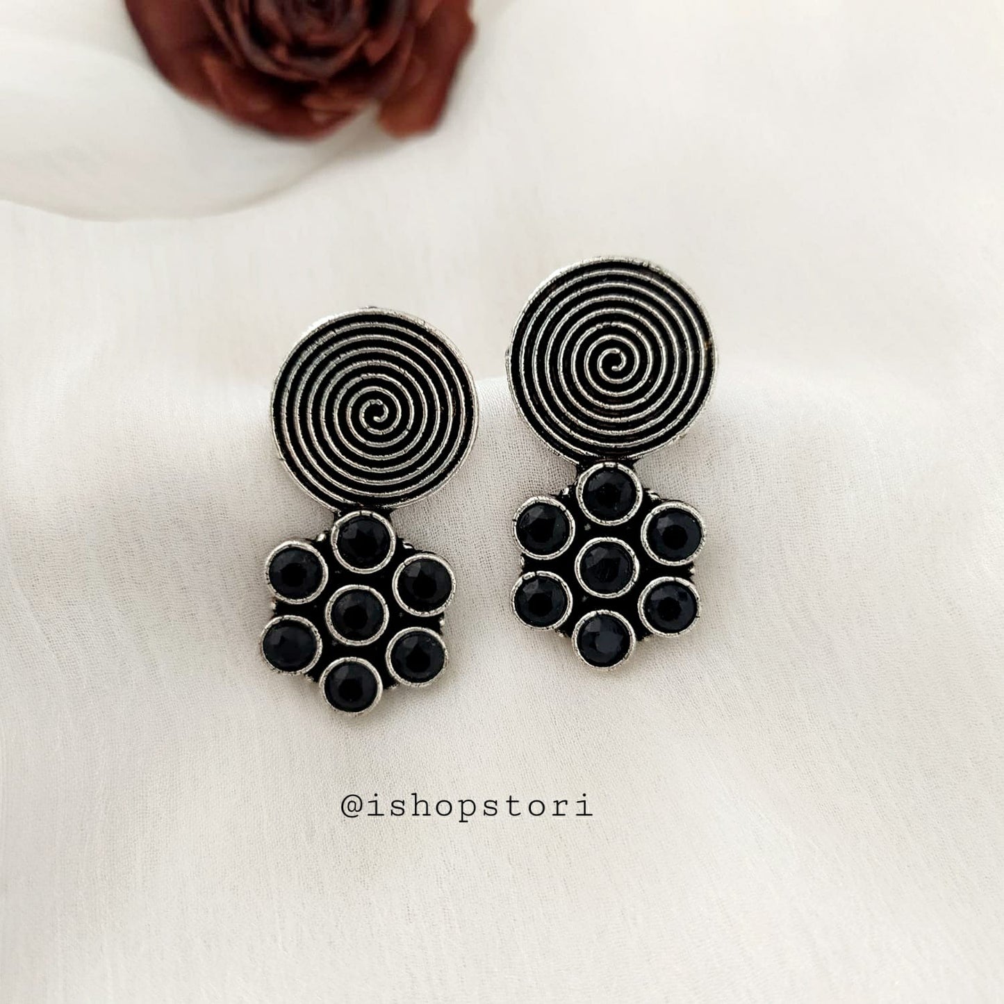 Sahastra Spiral Oxidized Earring Studs - Best Seller!