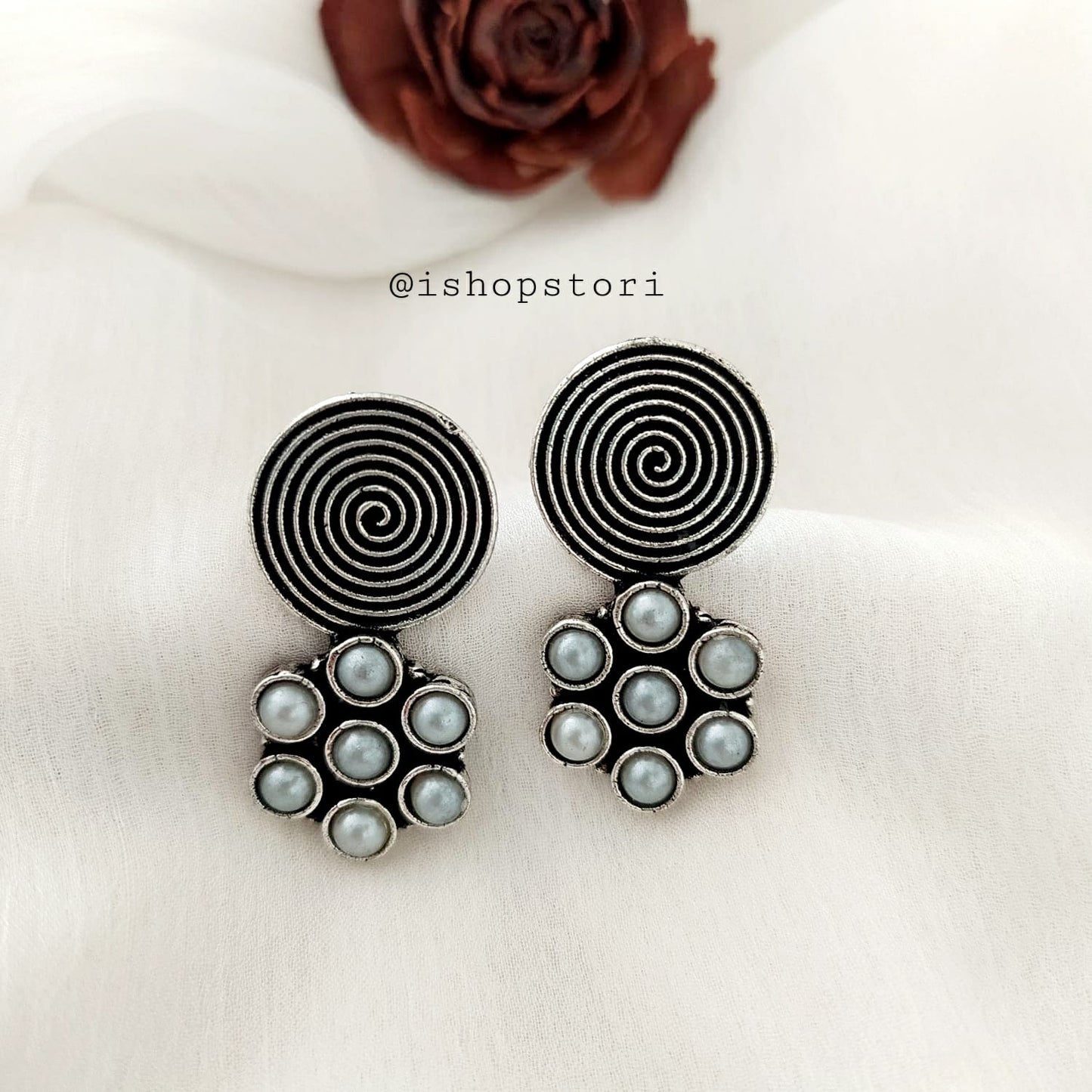 Sahastra Spiral Oxidized Earring Studs - Best Seller!
