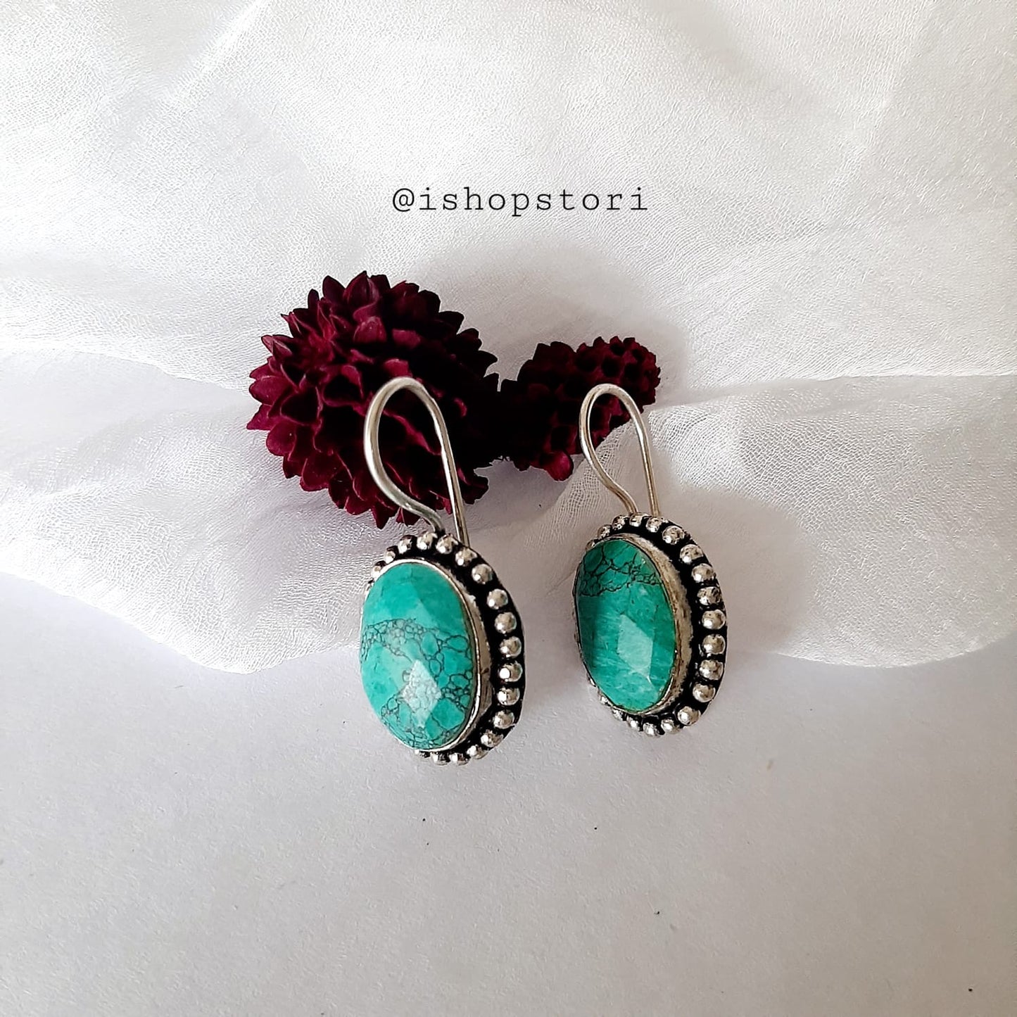 Pavani Oval Monalisa Stone Oxidized Earring Danglers