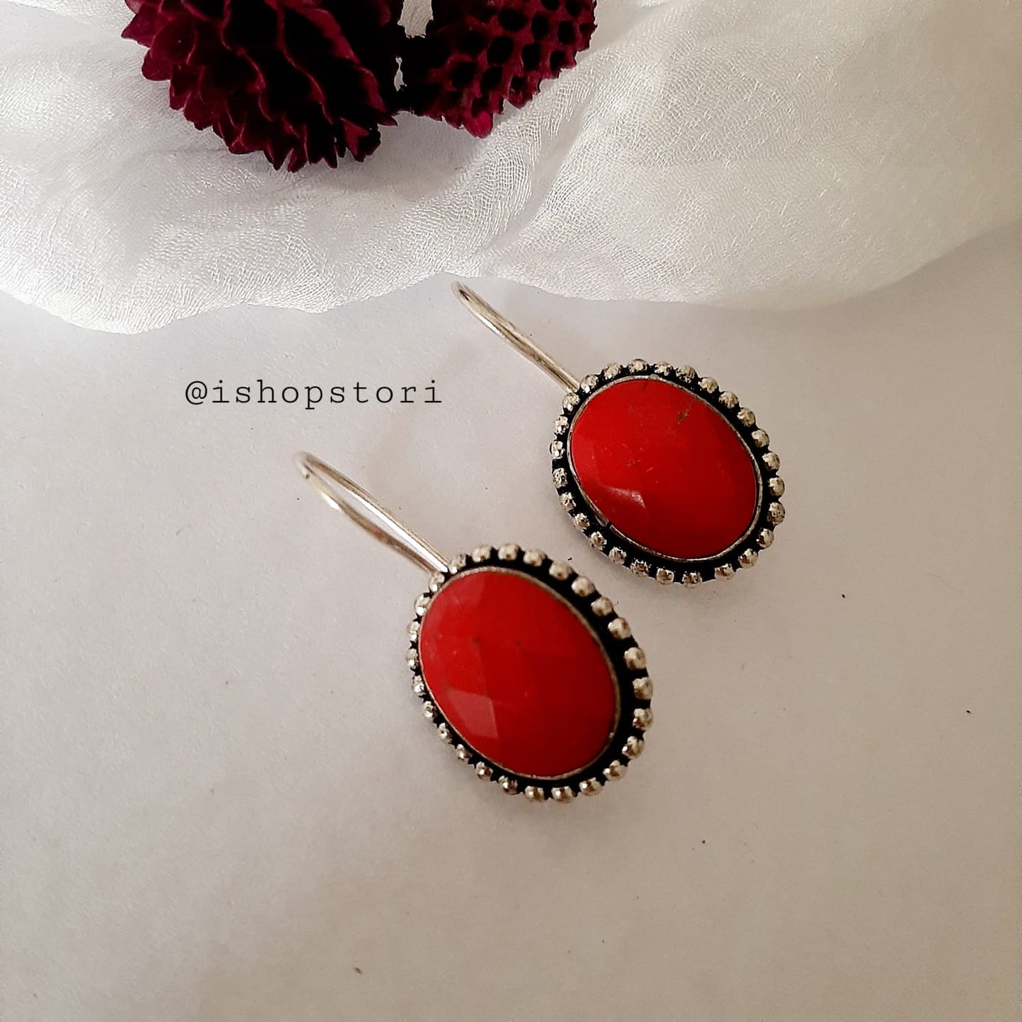 Pavani Oval Monalisa Stone Oxidized Earring Danglers