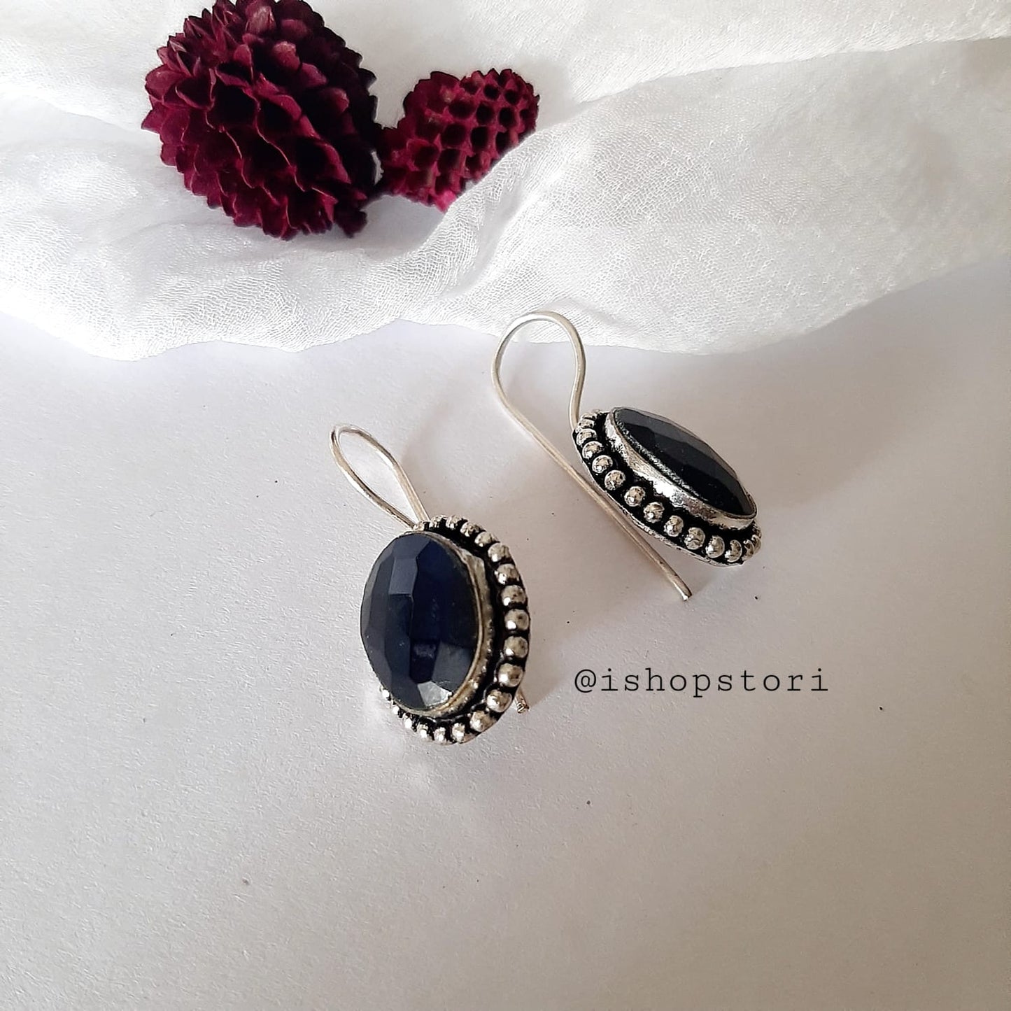 Pavani Oval Monalisa Stone Oxidized Earring Danglers