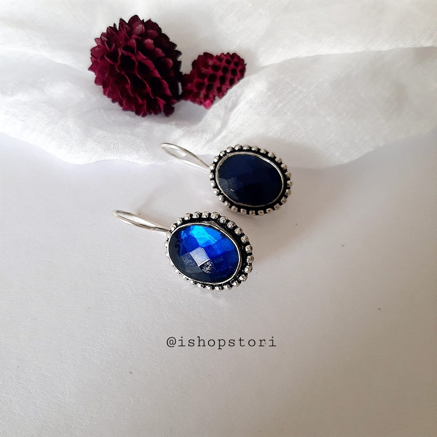 Pavani Oval Monalisa Stone Oxidized Earring Danglers