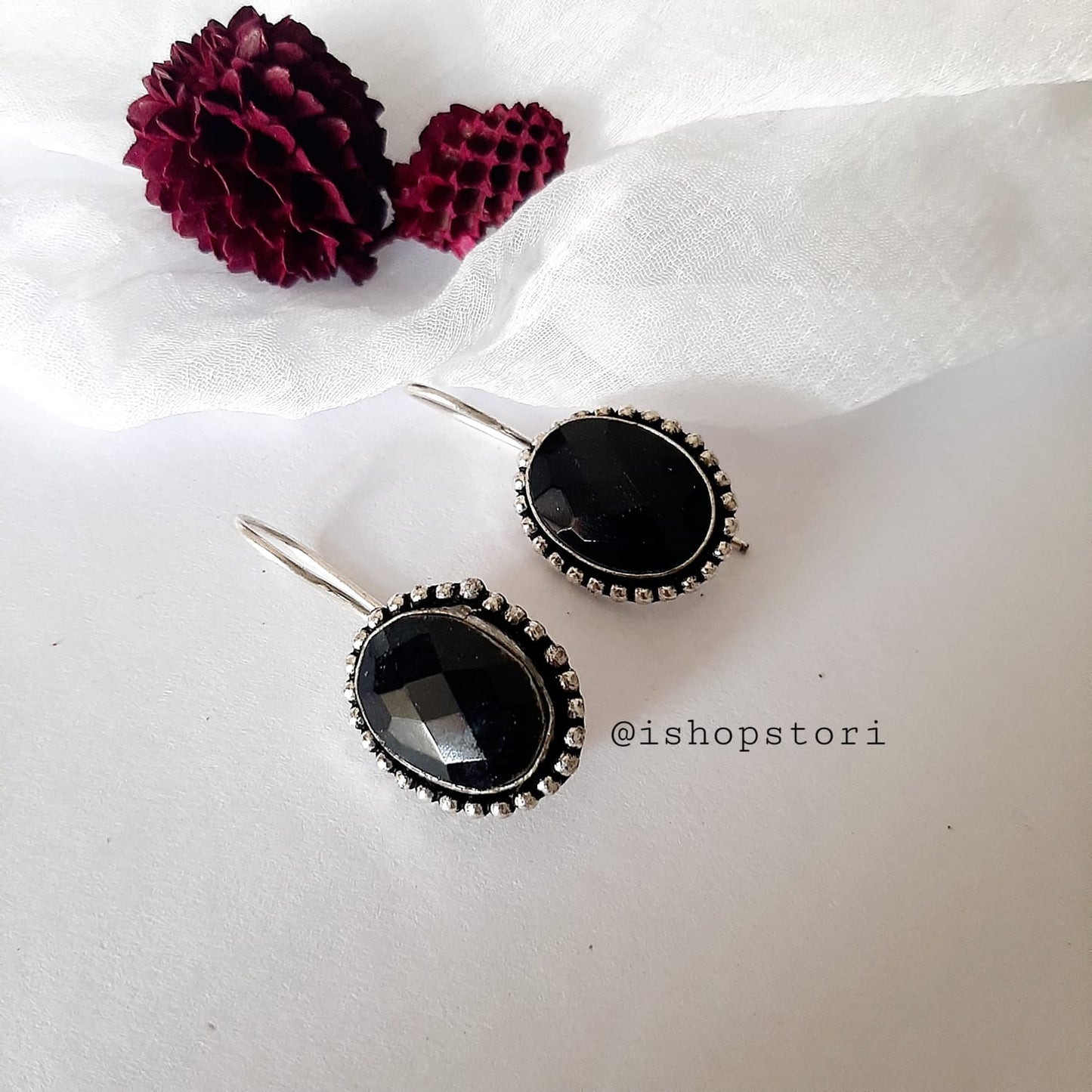 Pavani Oval Monalisa Stone Oxidized Earring Danglers