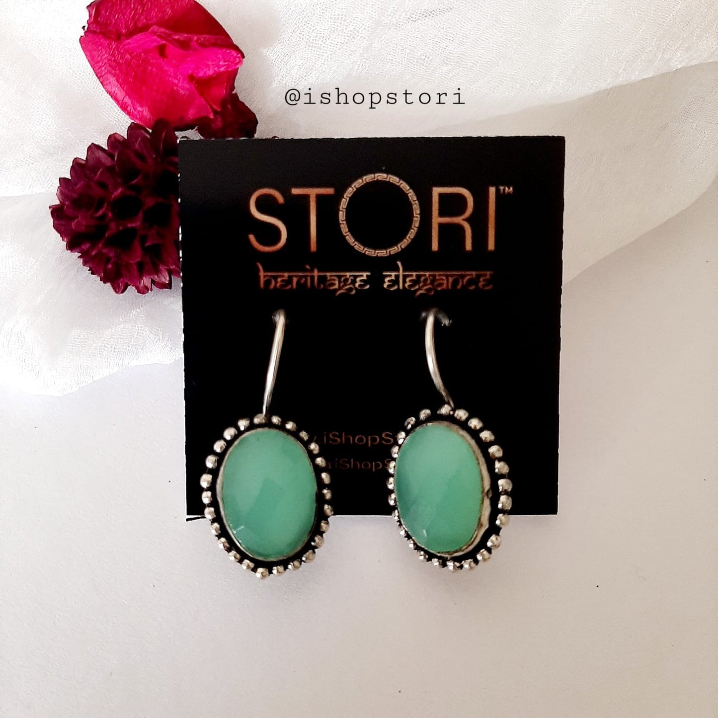 Pavani Oval Monalisa Stone Oxidized Earring Danglers