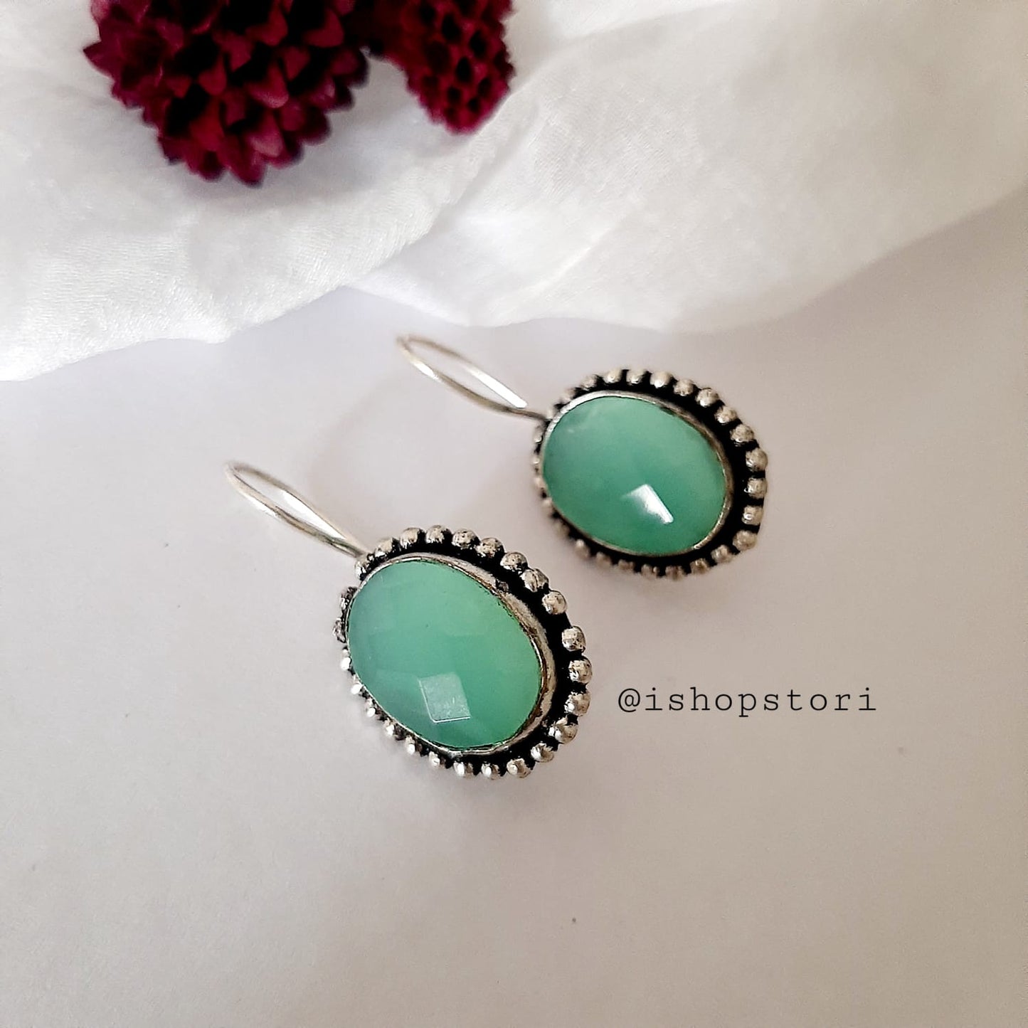 Pavani Oval Monalisa Stone Oxidized Earring Danglers