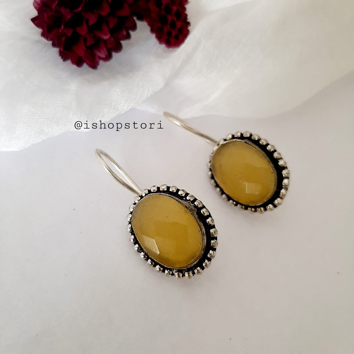 Pavani Oval Monalisa Stone Oxidized Earring Danglers
