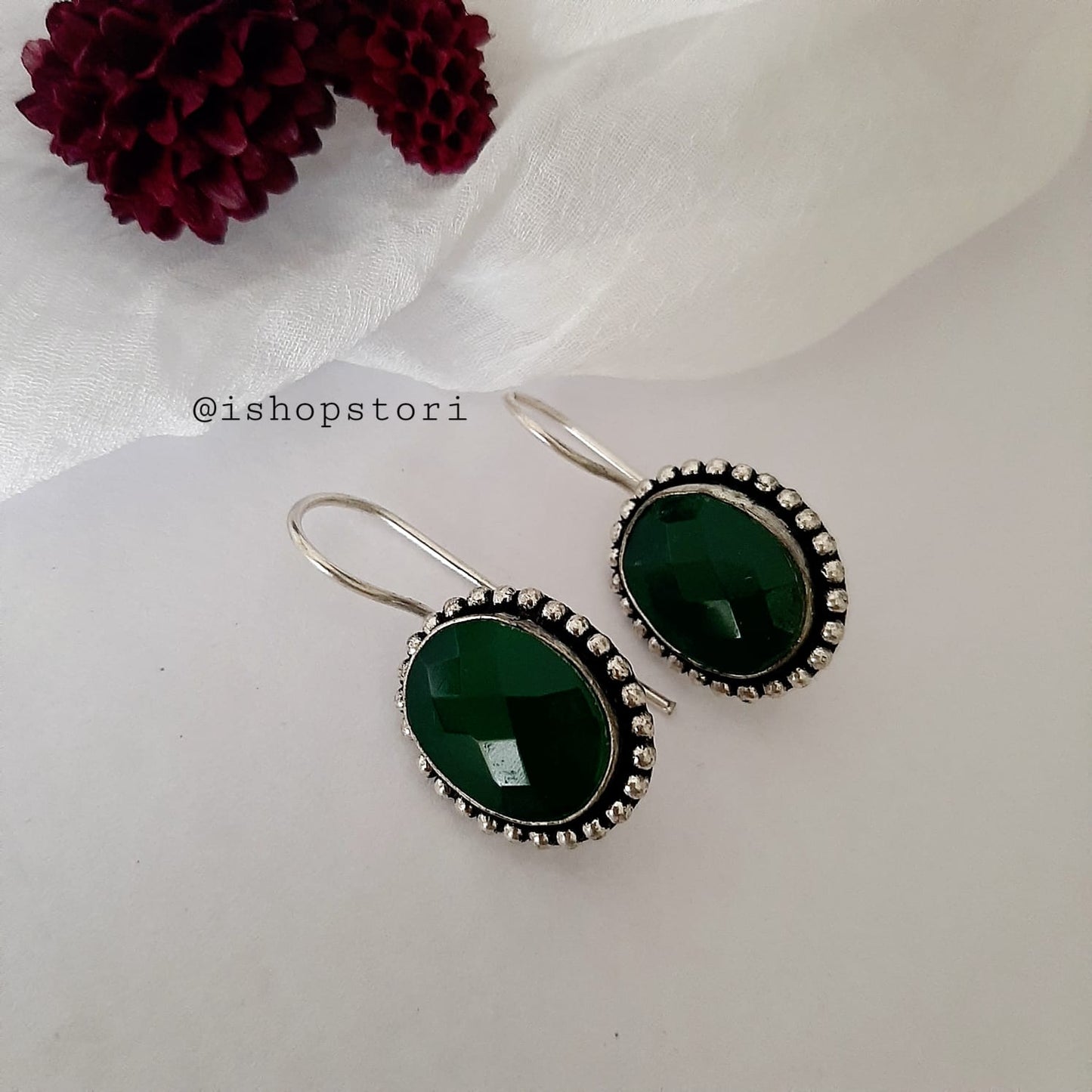 Pavani Oval Monalisa Stone Oxidized Earring Danglers