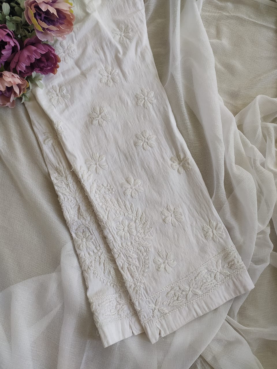 Handcrafted White Lucknowi Chikankari Pants