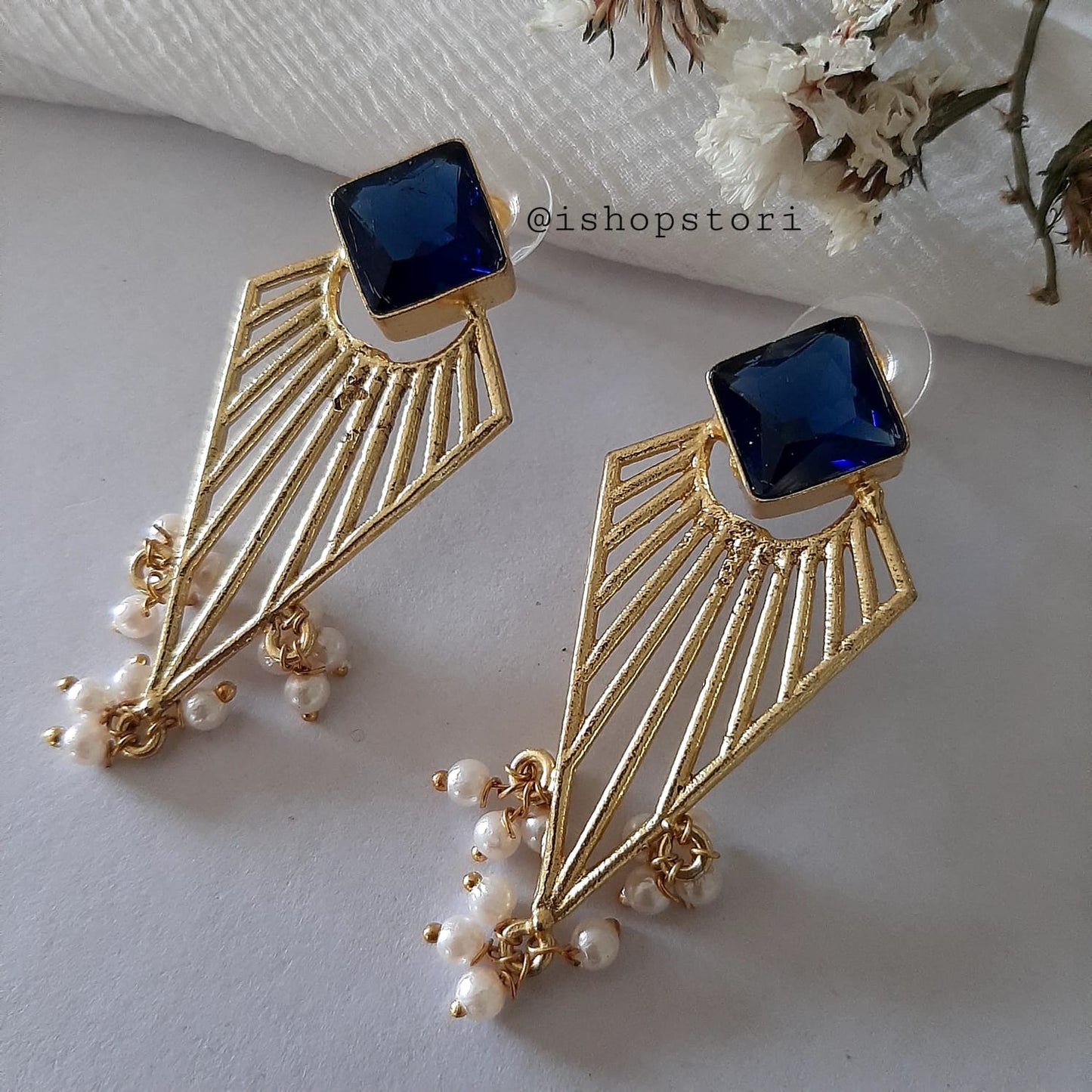 Yuvika Golden Spokes & Stone Statement Earrings