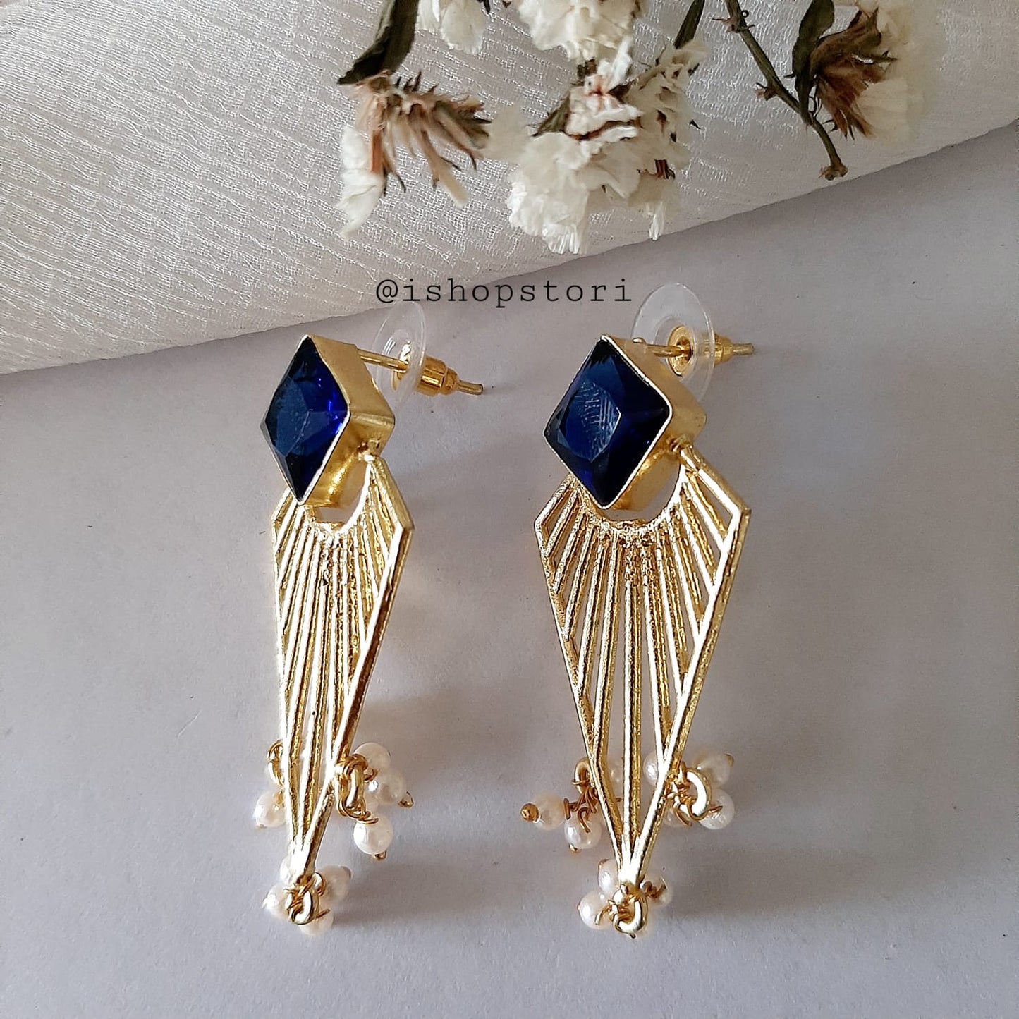 Yuvika Golden Spokes & Stone Statement Earrings