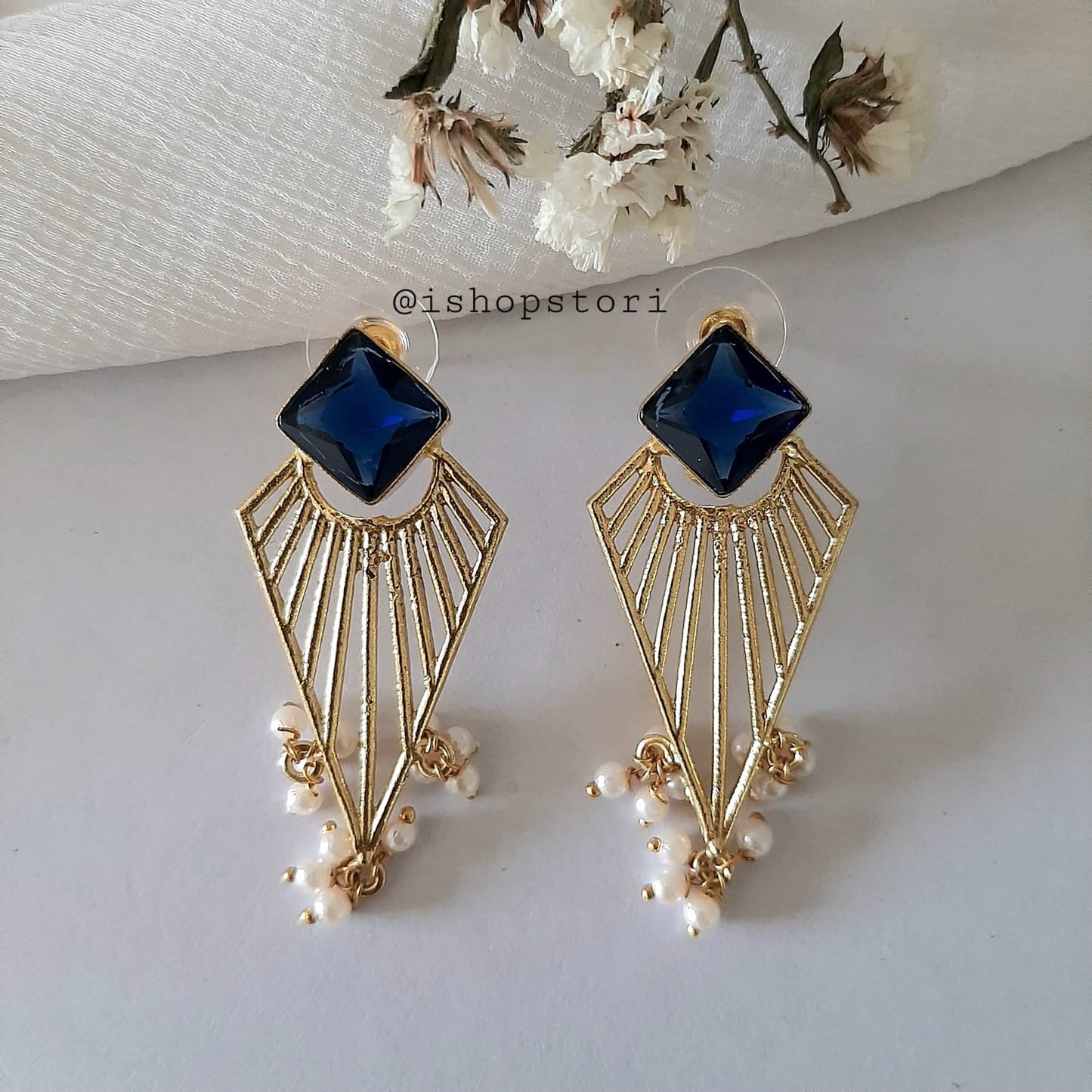 Yuvika Golden Spokes & Stone Statement Earrings