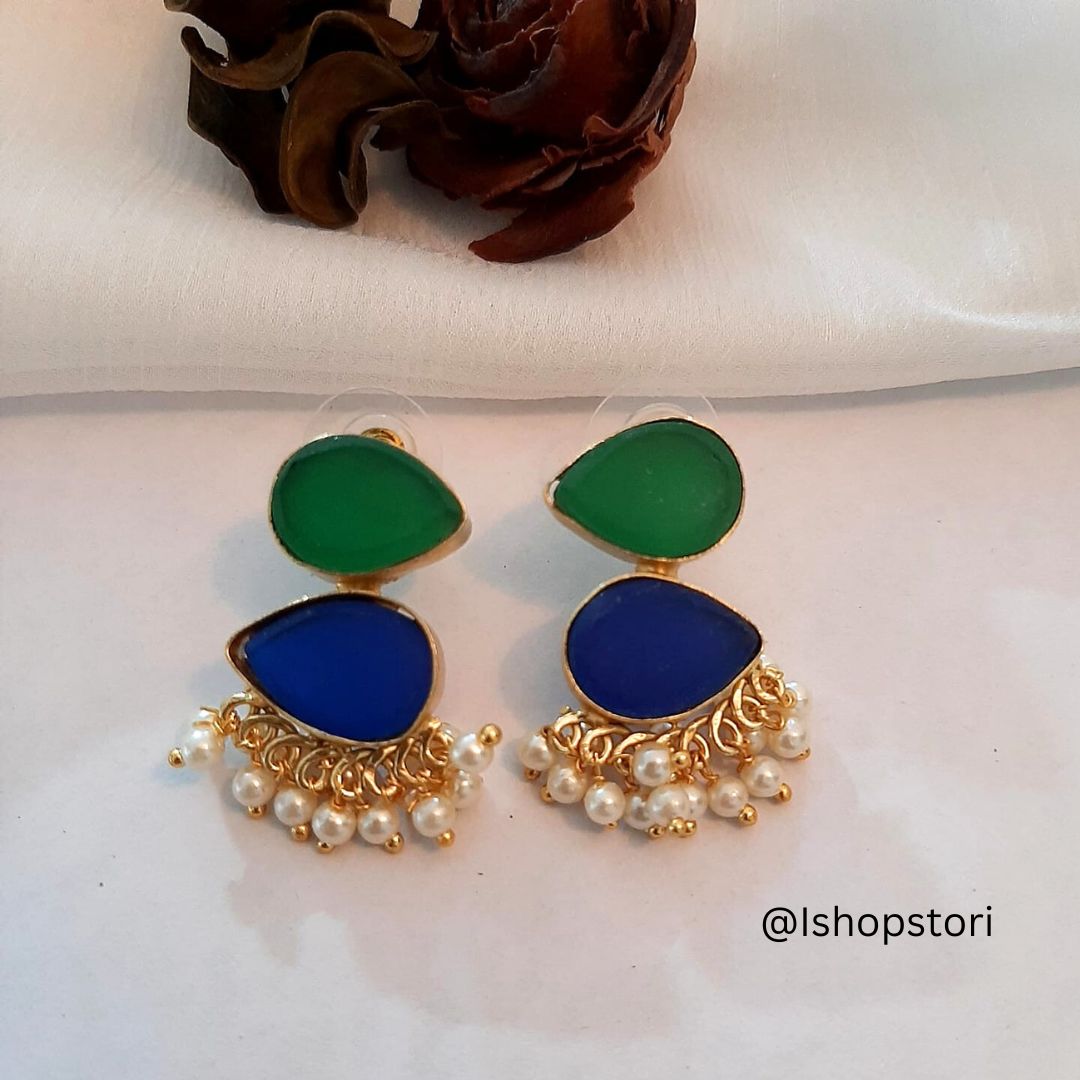 Hansini Two Layer Raw Stone Earrings