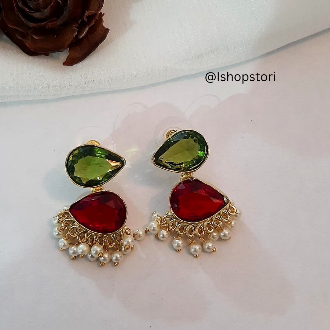 Hansini Two Layer Raw Stone Earrings