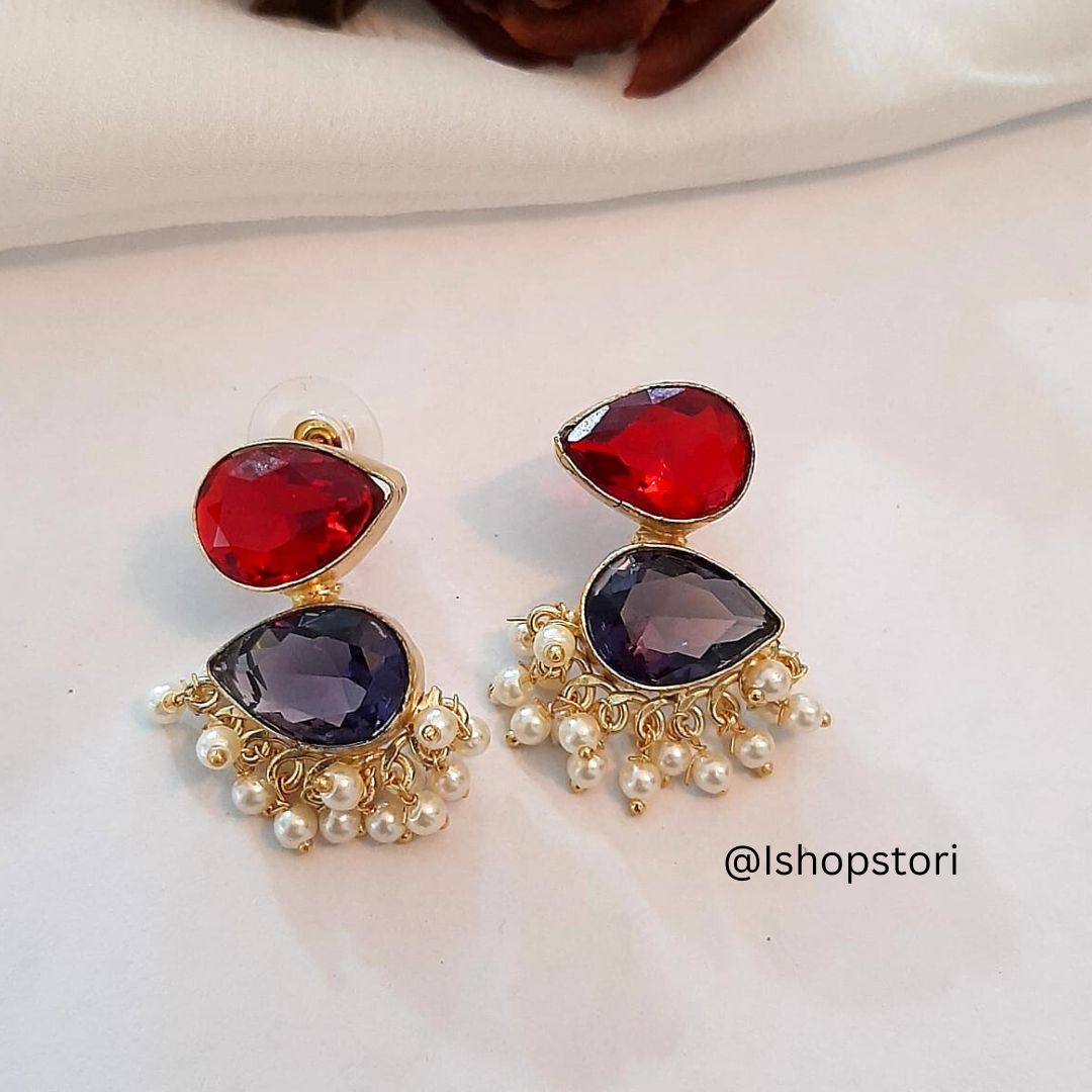Hansini Two Layer Raw Stone Earrings