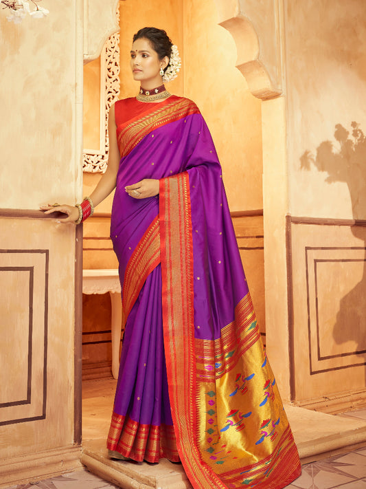 Purple Paithani Soft Silk Saree