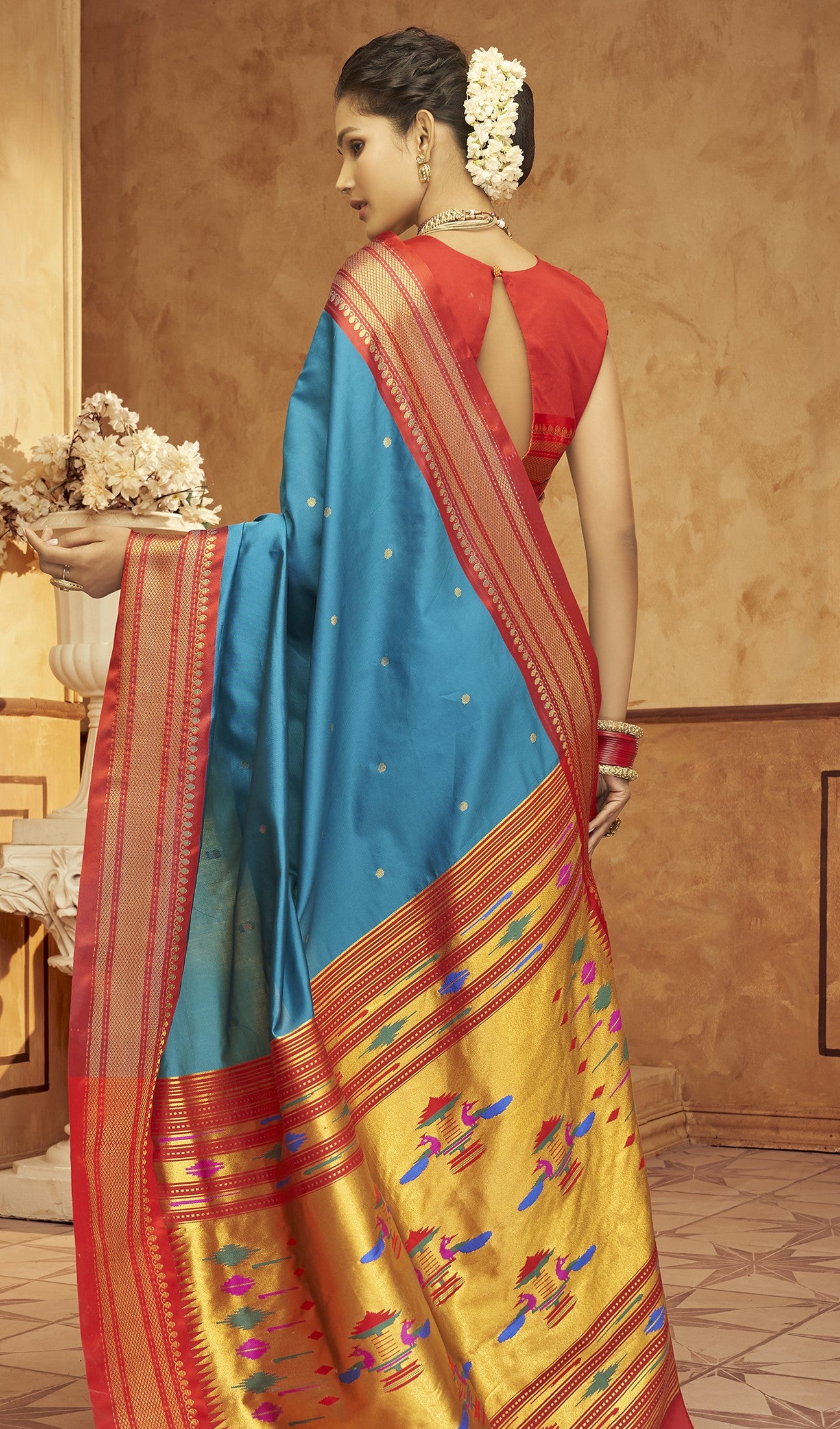 Teal Blue Paithani Soft Silk Saree