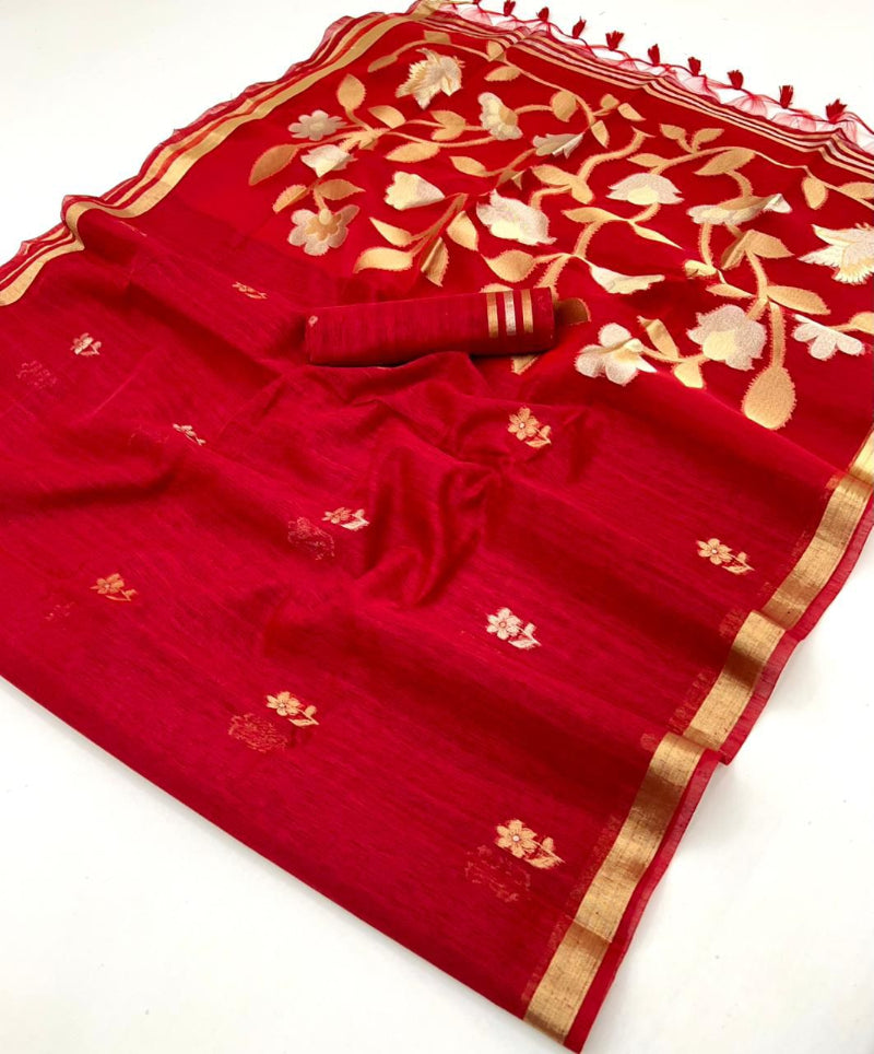 STORI Saree Red Munga Silk