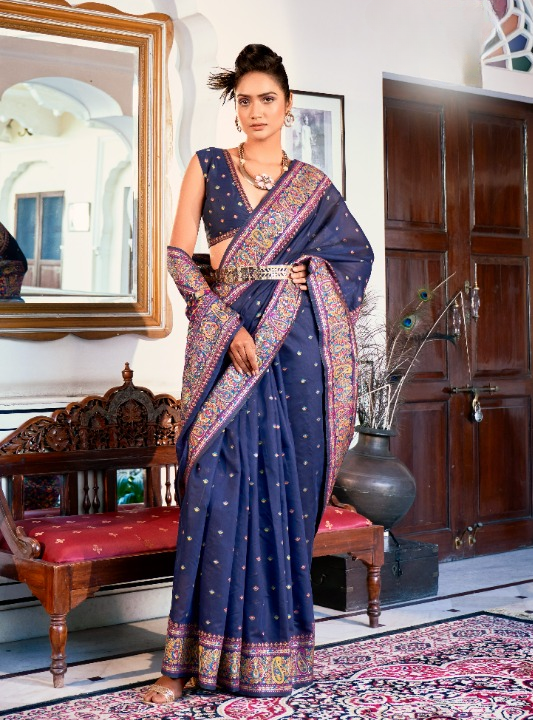 Buy Blue Banarasi Silk Saree In Online-STORI