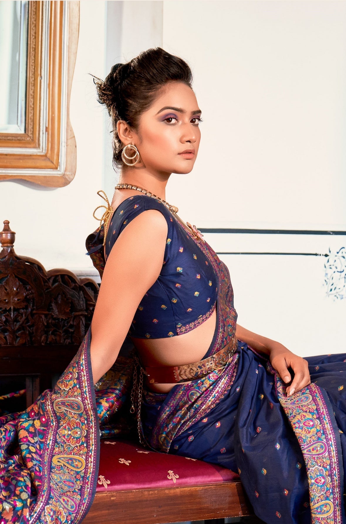 Buy Blue Banarasi Silk Saree In Online-STORI