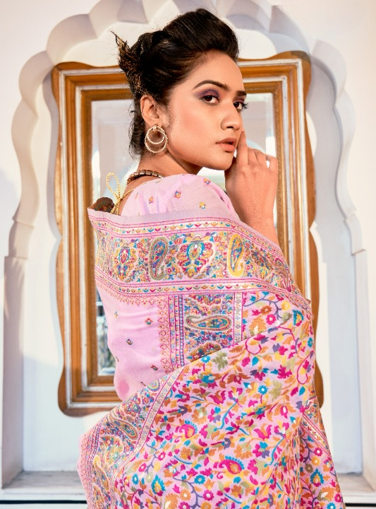 Shop Pink Banarasi Silk Saree In Online-STORI