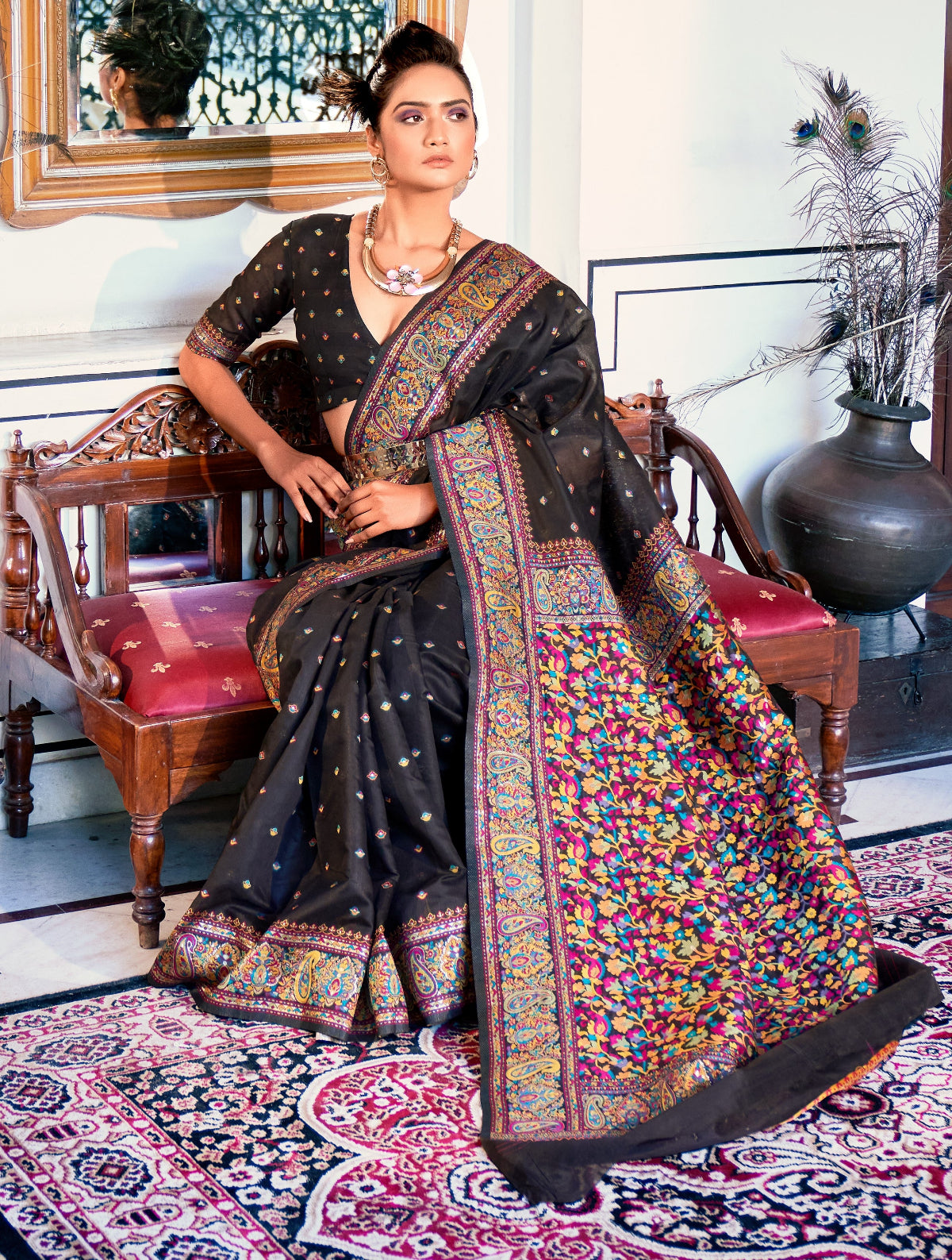 Buy Black Banarasi Silk Saree Online-STORI