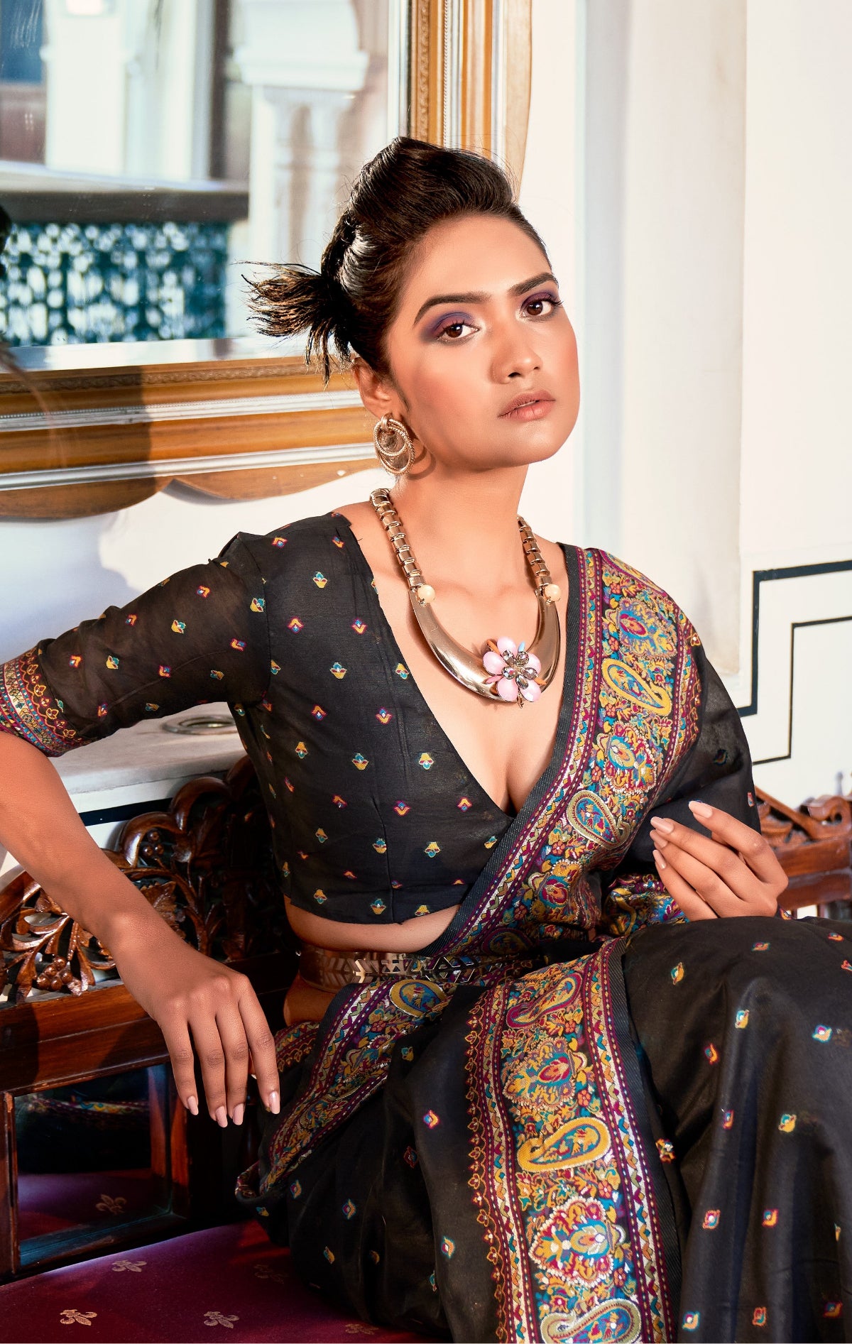 Buy Black Banarasi Silk Saree Online-STORI