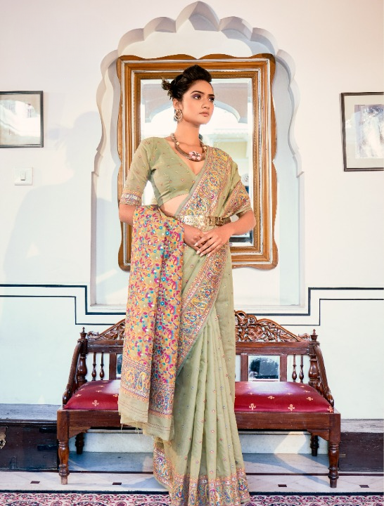 Shop Olive Banarasi Silk Saree Online-STORI