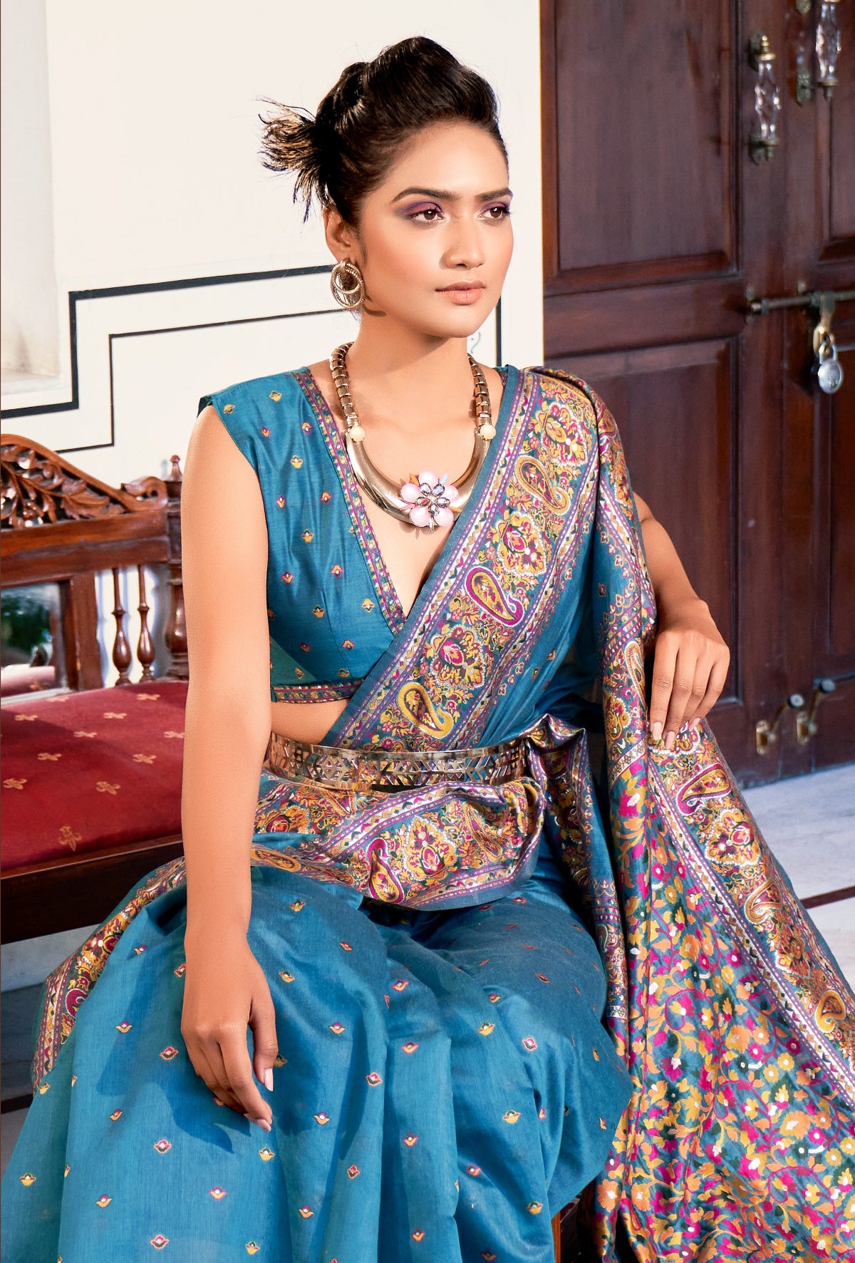 Shop Blue Silk Saree Online-STORI