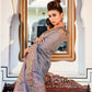 Buy Grey Banarasi Silk Saree Online-STORI