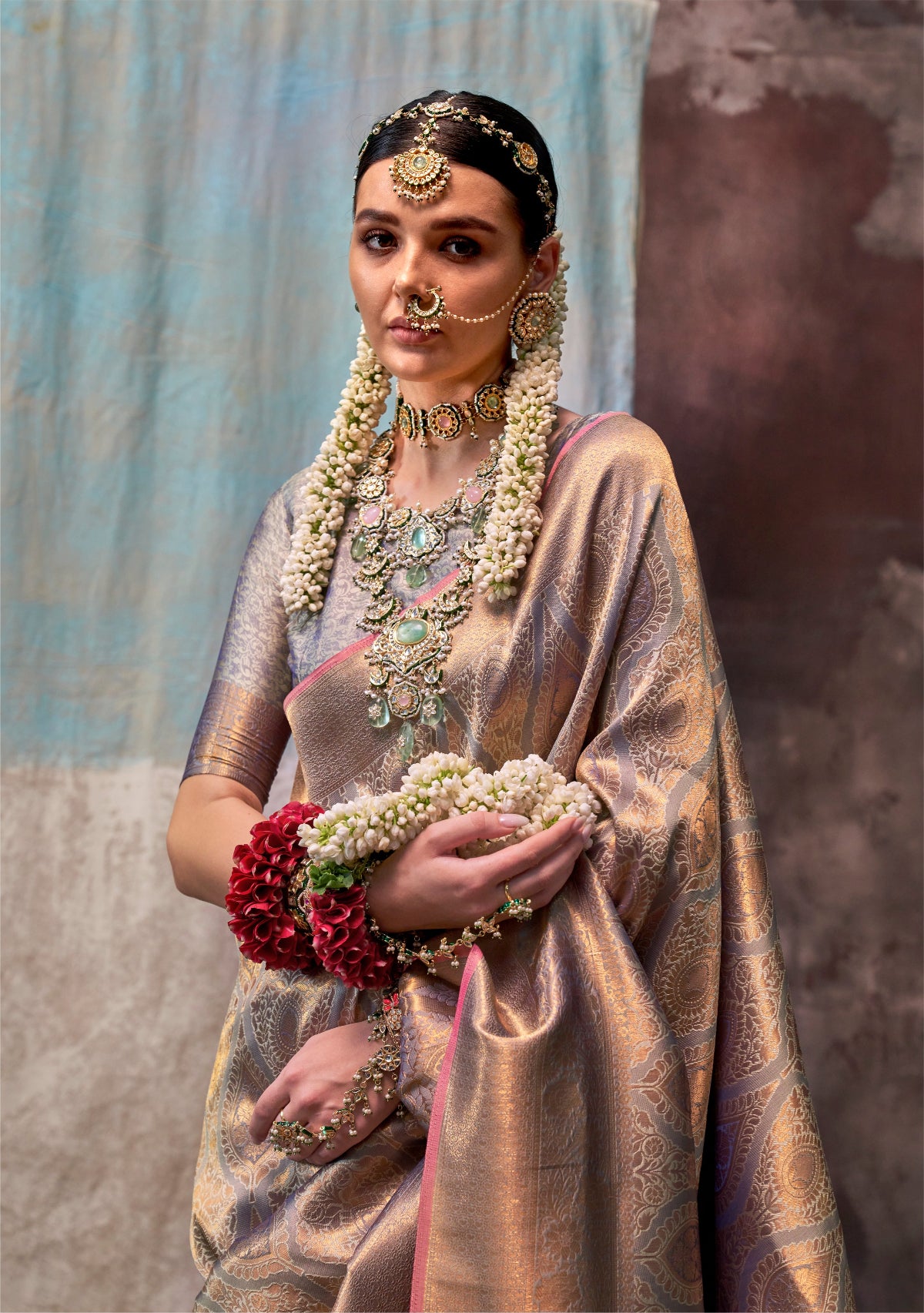 Grey Handloom Woven Silk Saree Online in India 