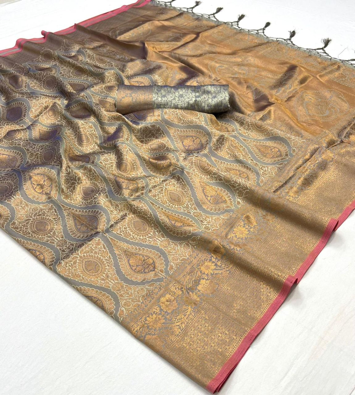 Grey Handloom Woven Silk Saree Online in India